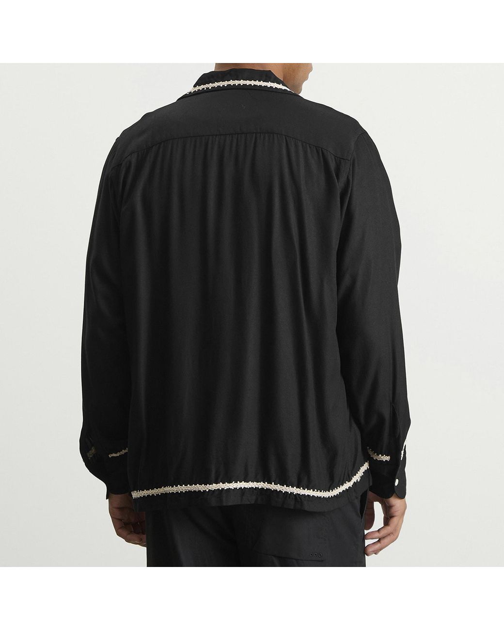 Nomarythm Textile Black Trim Embroidery Open Collar Shirt for men