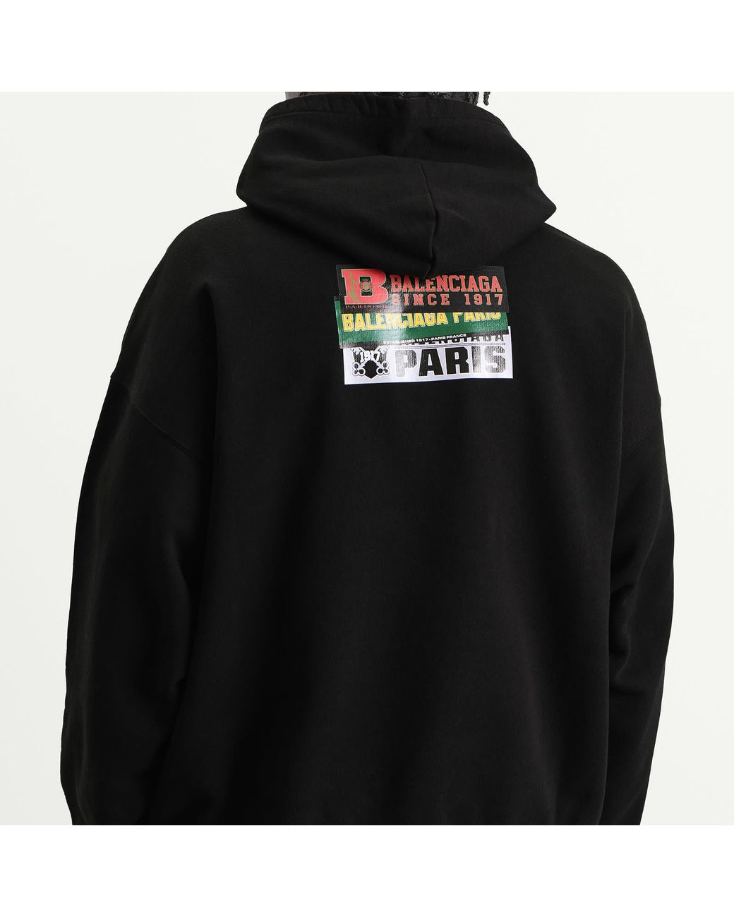Balenciaga Black Bumper Sticker Regular Fit Hoodie for men