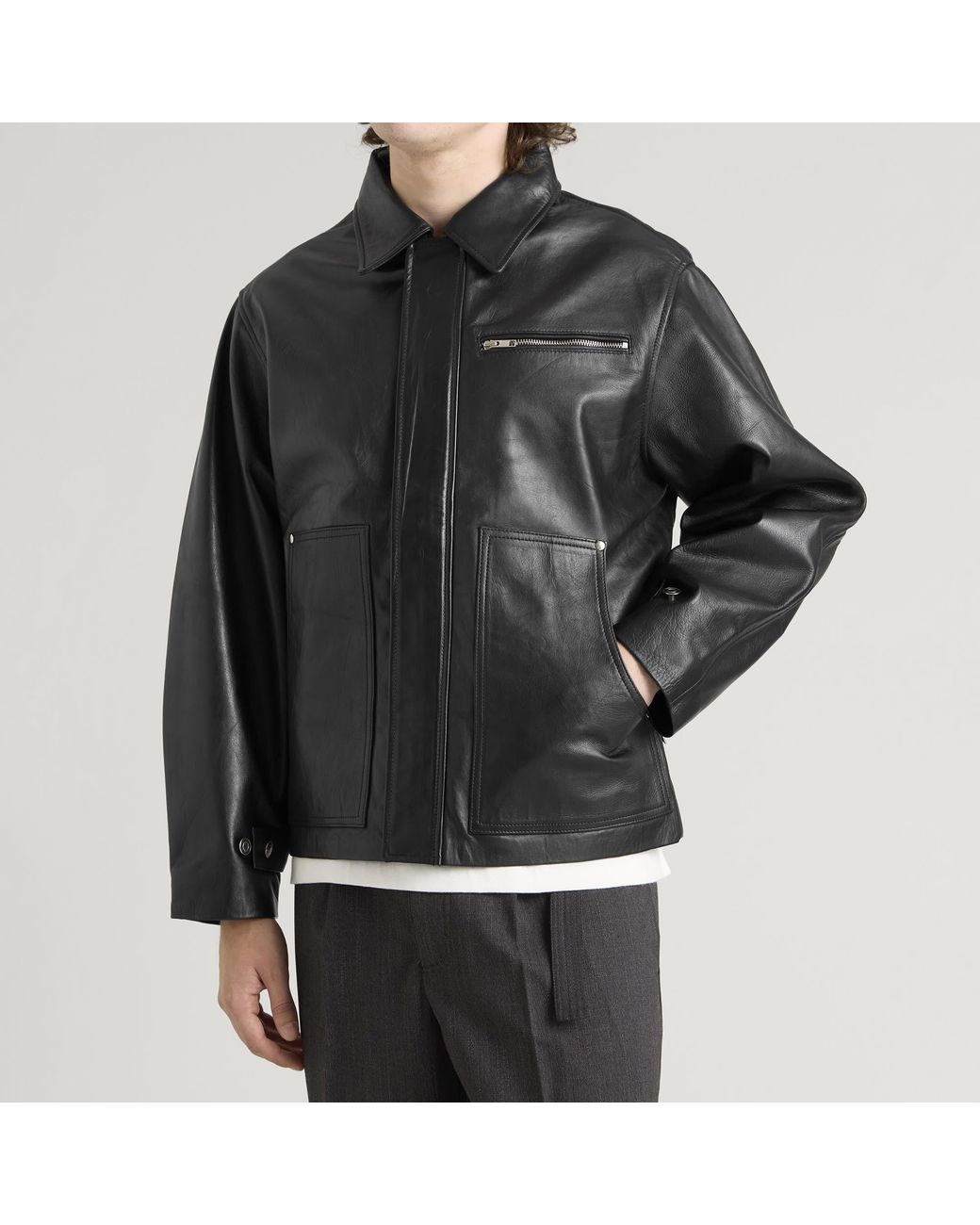 BEACH BRAINS Black Welding Leather Jacket for men