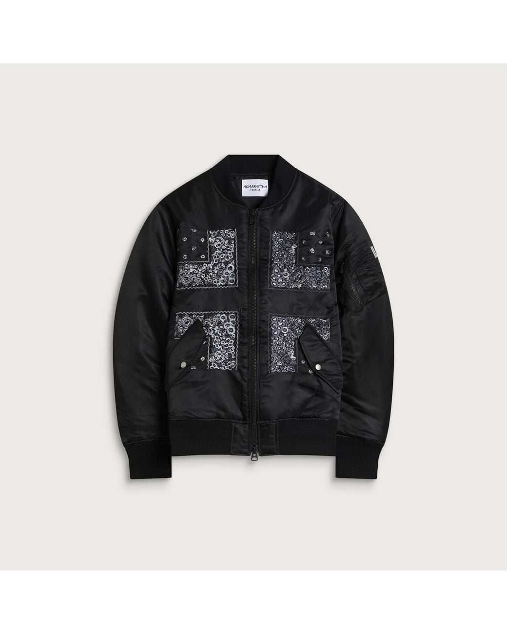 Nomarythm Textile Black Bandana Embroidery Flight Jacket for men