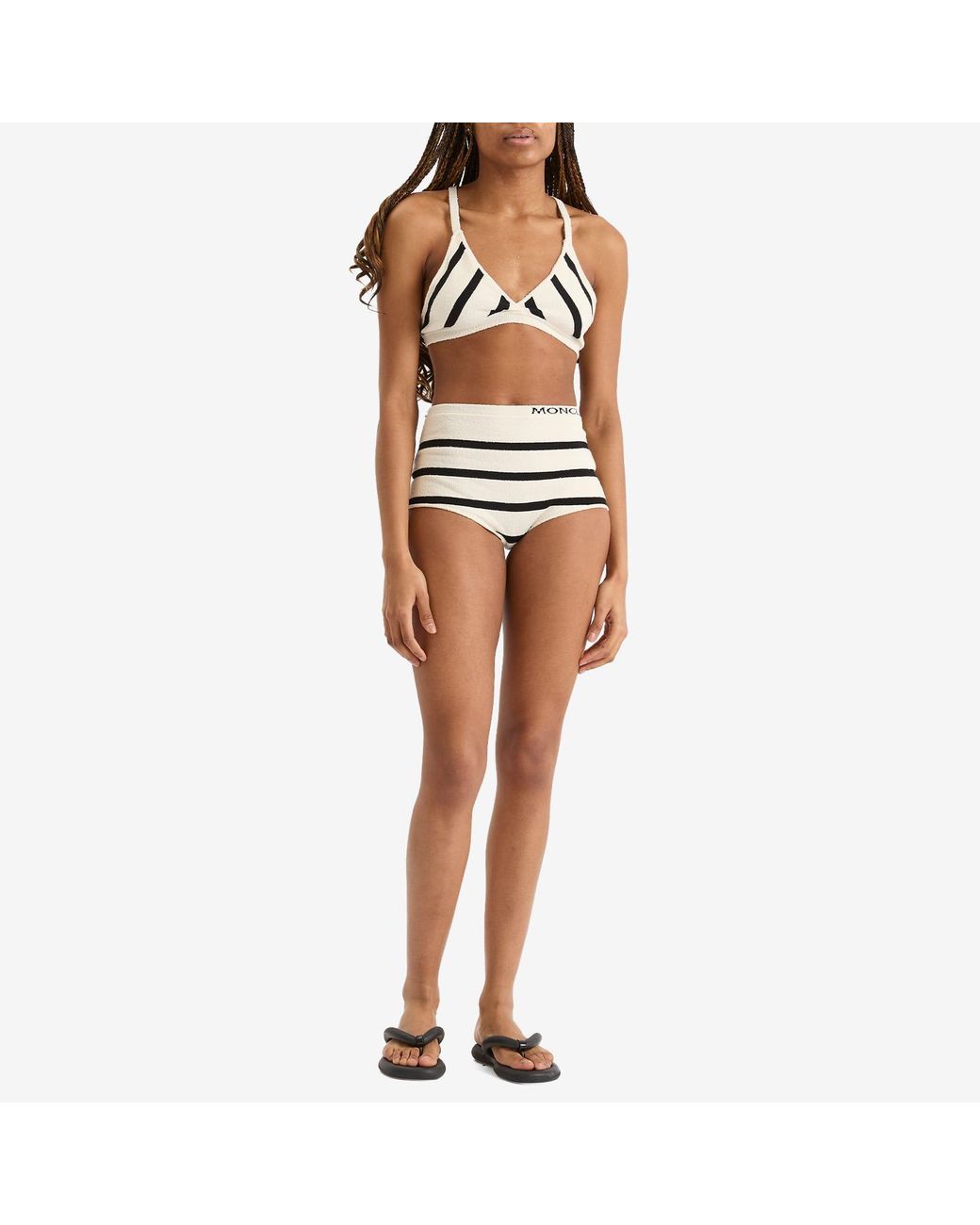 Moncler White Stripe Bikini Set