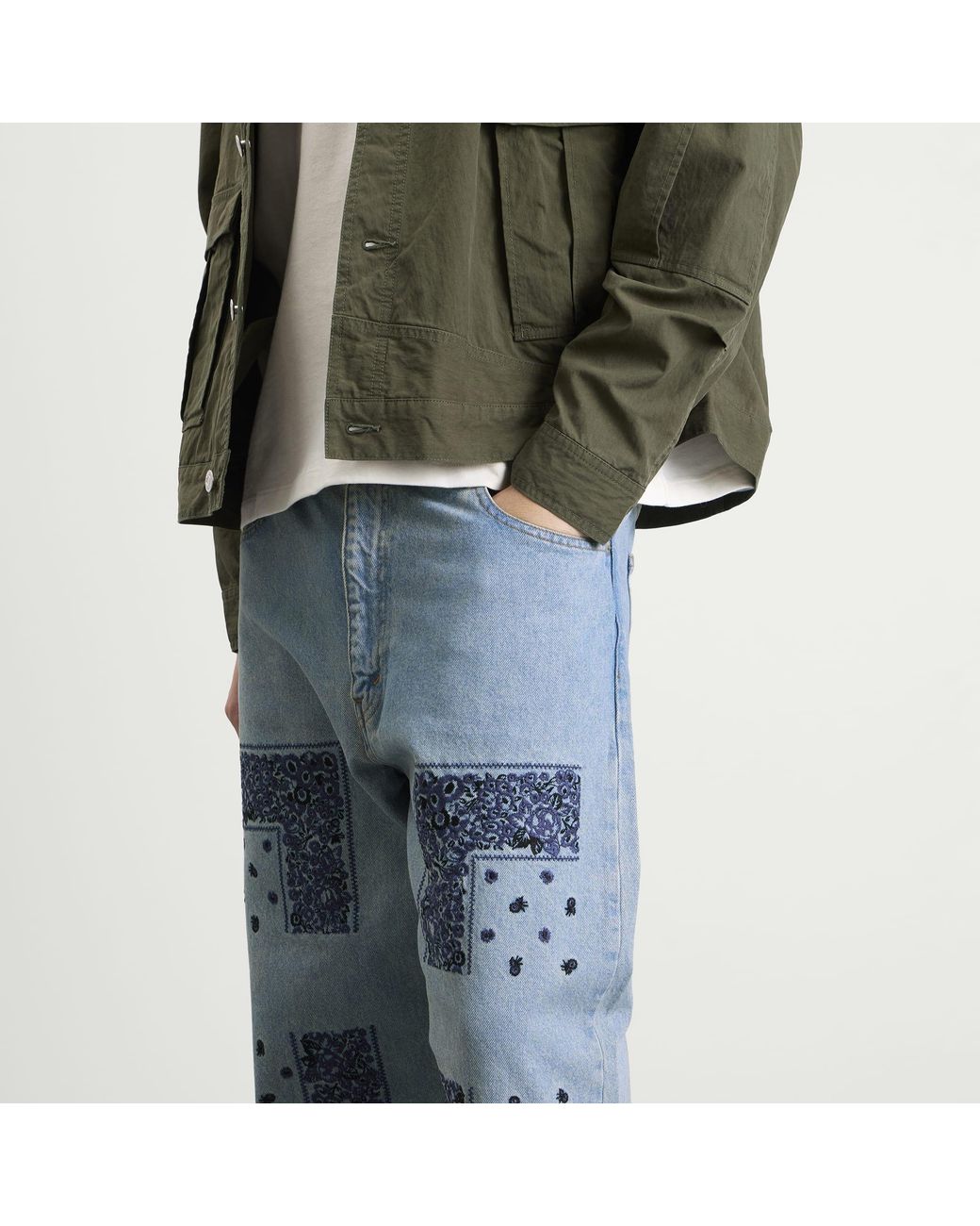 Nomarythm Textile Blue Bandana Embroidery Denim Jeans for men