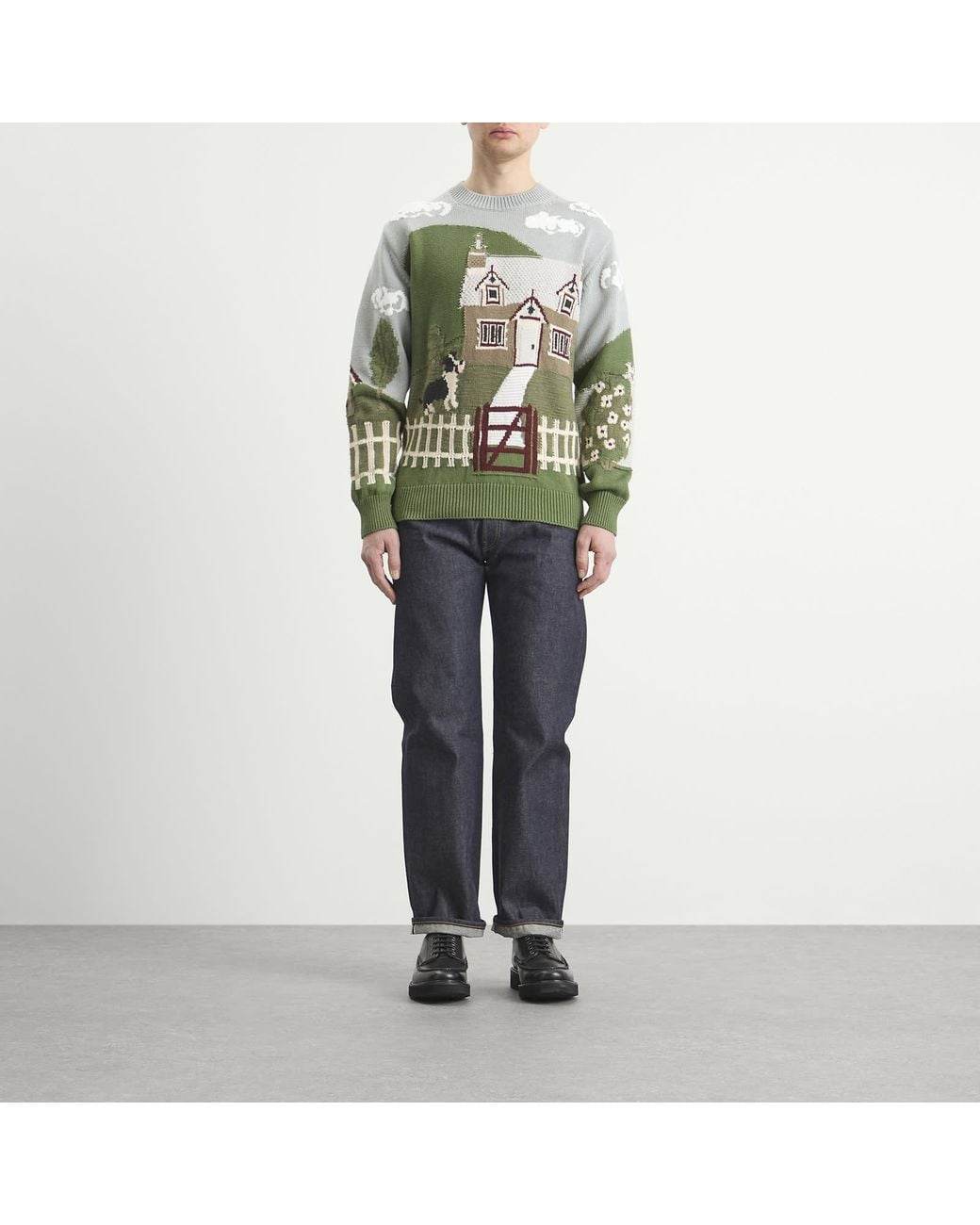 Junya Watanabe Green Intarsia Jacquard Jumper for men