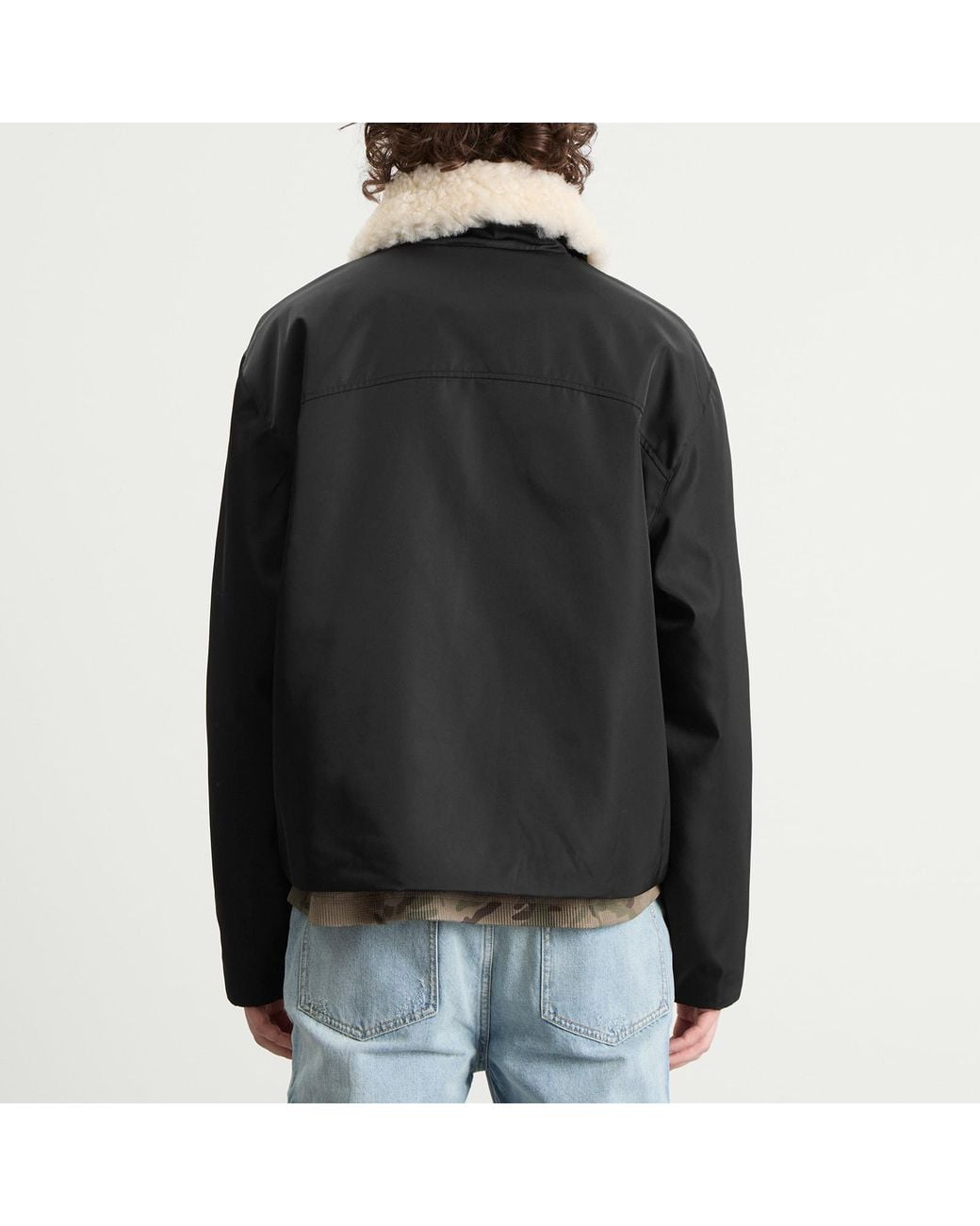 Cole Buxton Black High Pile Collar Cargo Jacket for men