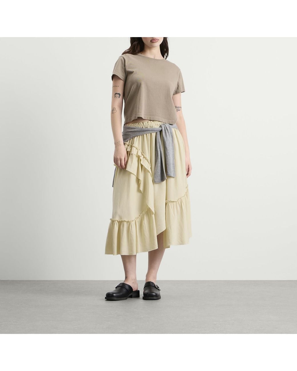 YMC Natural Draped Midi Skirt