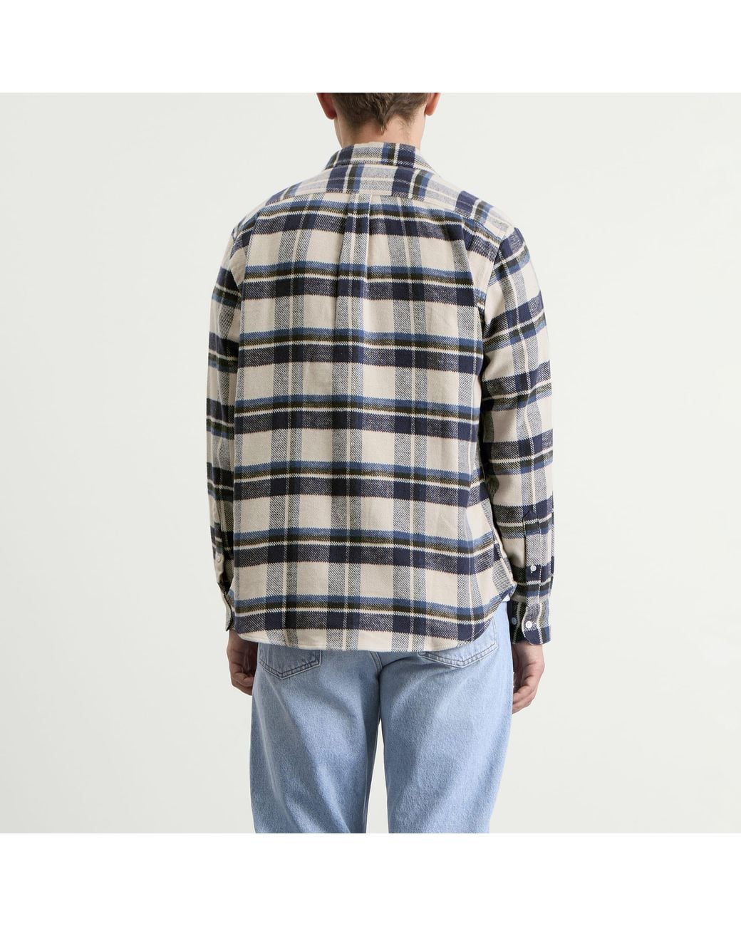 Portuguese Flannel Blue Ecca Flannel Check Shirt for men