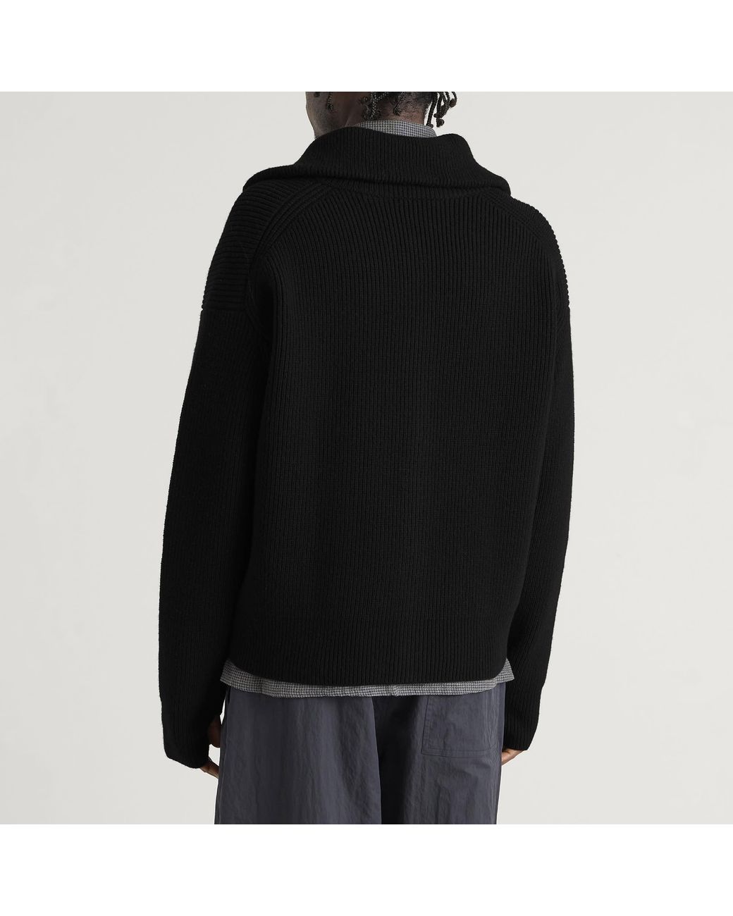 Studio Nicholson Black Sandos Rib Zip Though Jumper for men