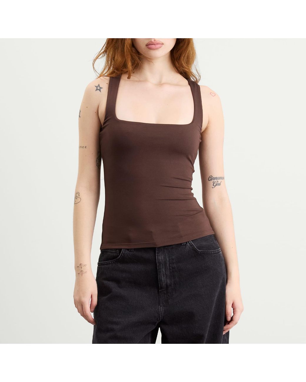 Skims Brown Smooth Layers Square Neck Tank Top