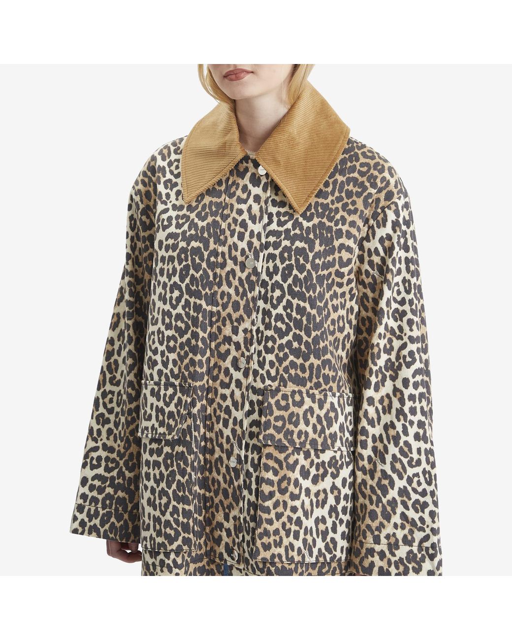 Ganni Printed Leopard Canvas Midi Jacket in Black | Lyst Canada
