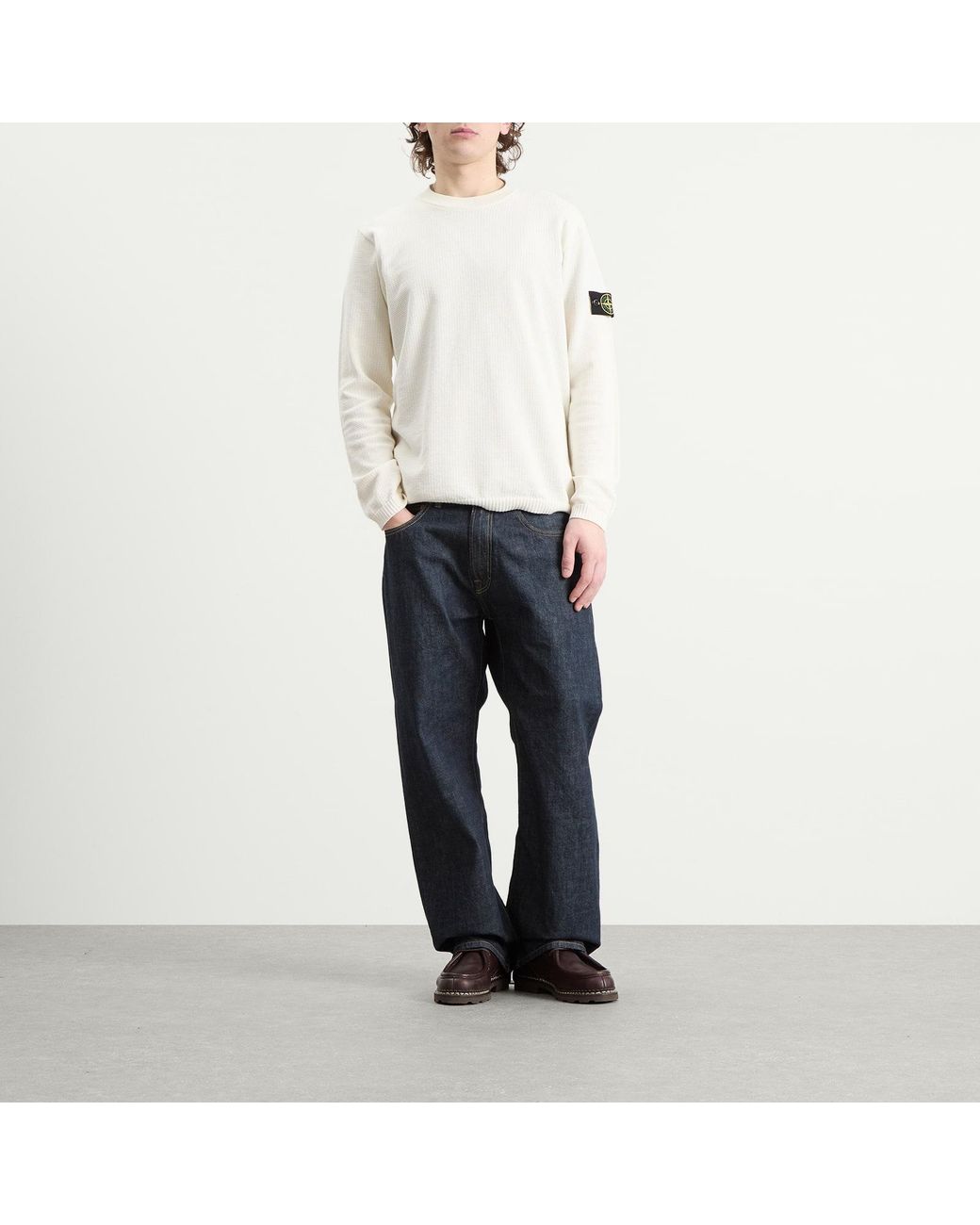 Stone Island White Micro Stitch Crew Neck Jumper for men