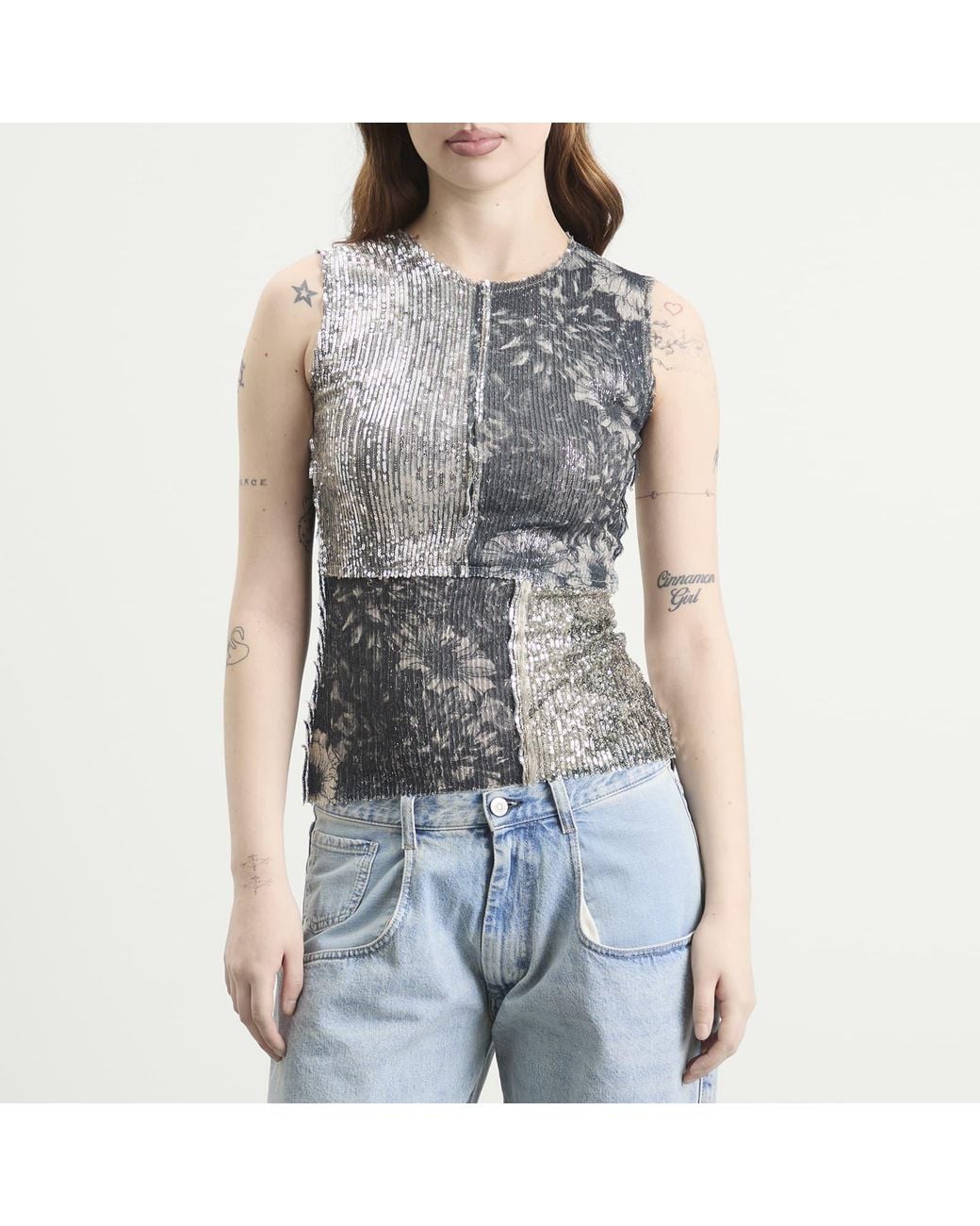 Maison Margiela Gray Patchwork Sequin Top