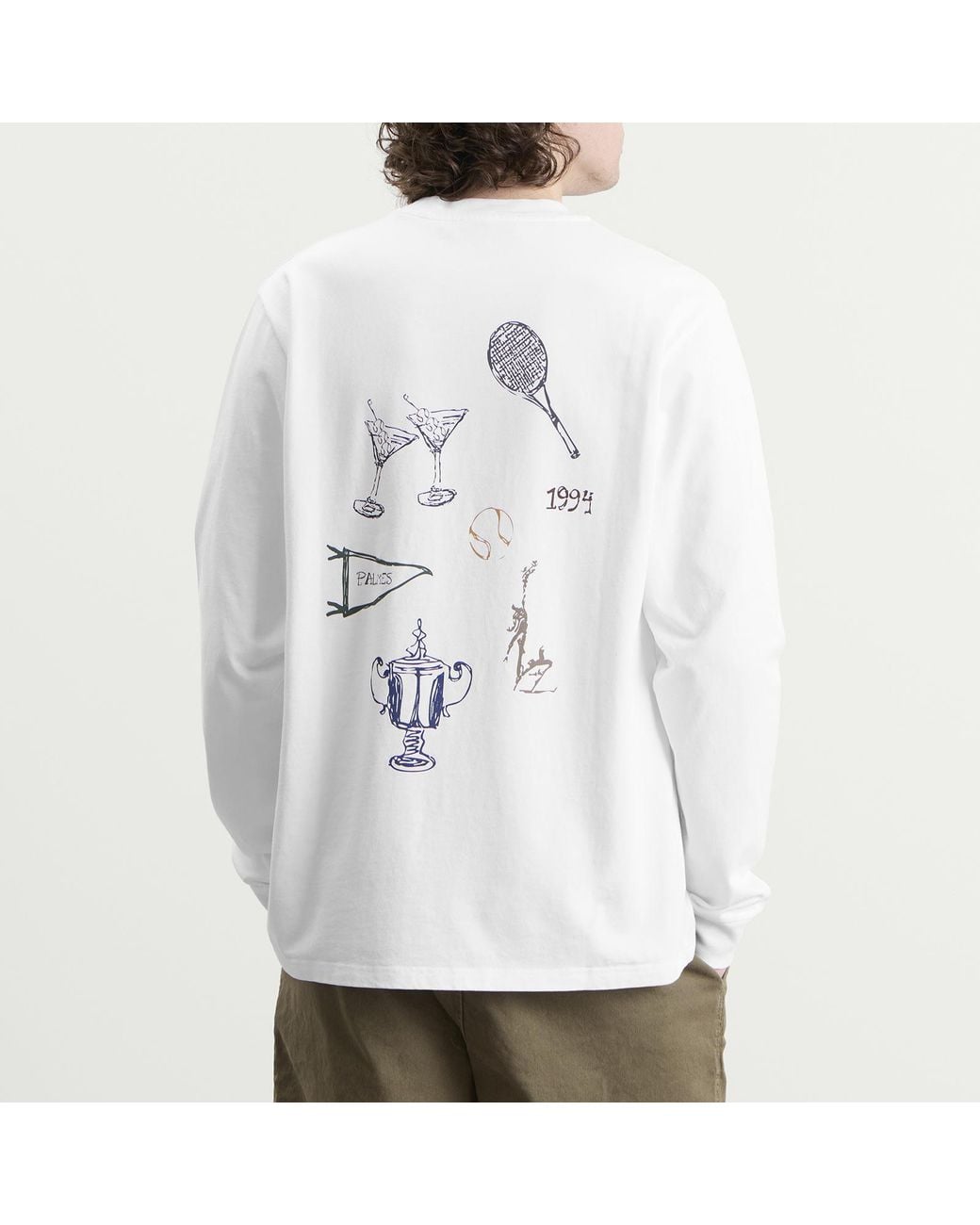Palmes White Pennant Longsleeve T-Shirt for men