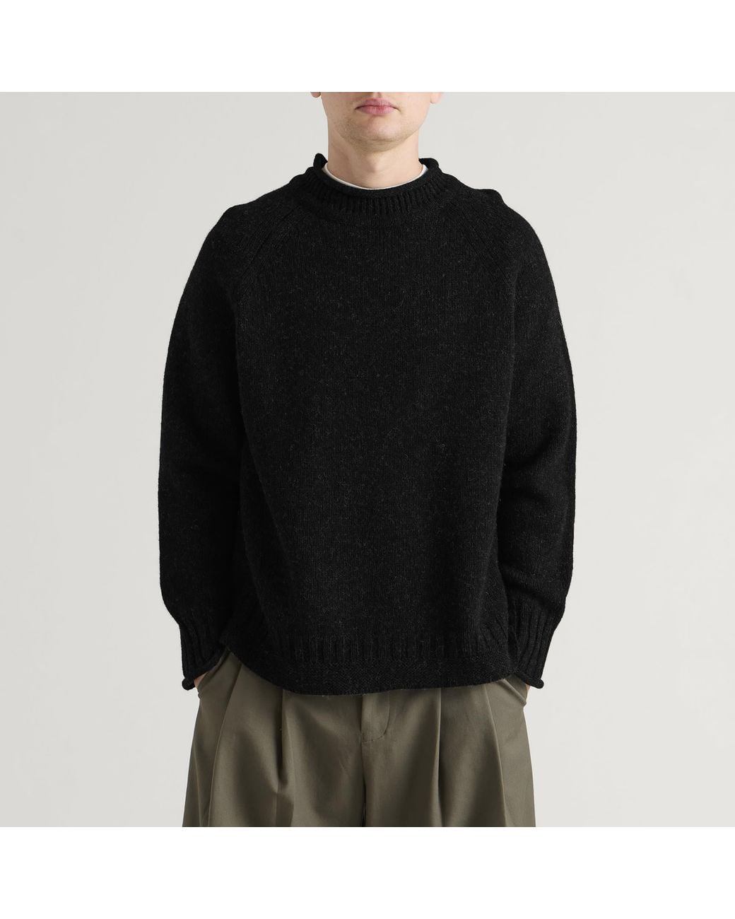 Pittari Black Seti Heritage Lambswool Roll Collar Jumper for men