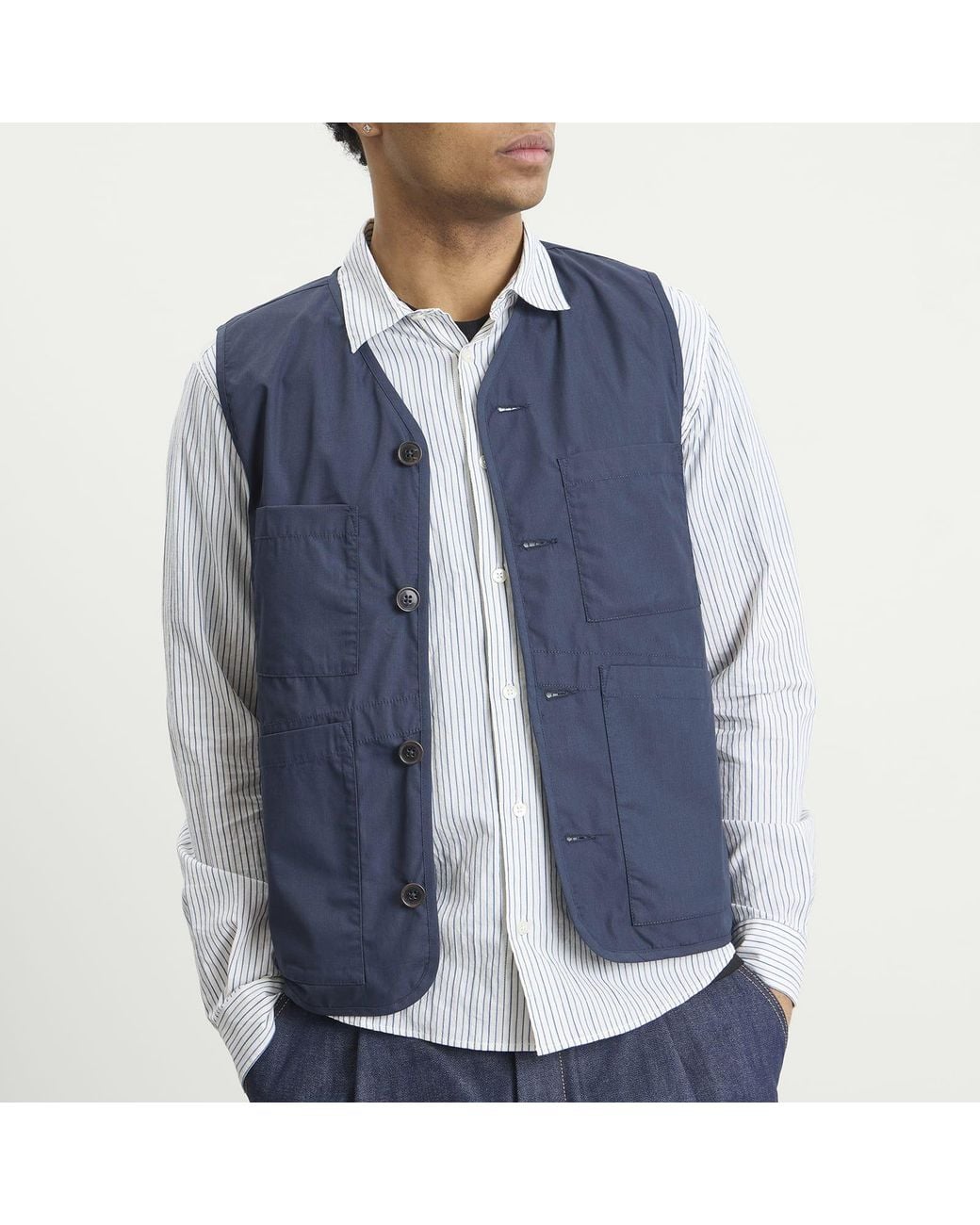 Universal Works Blue Recycled Poly Tech City Waistcoat for men