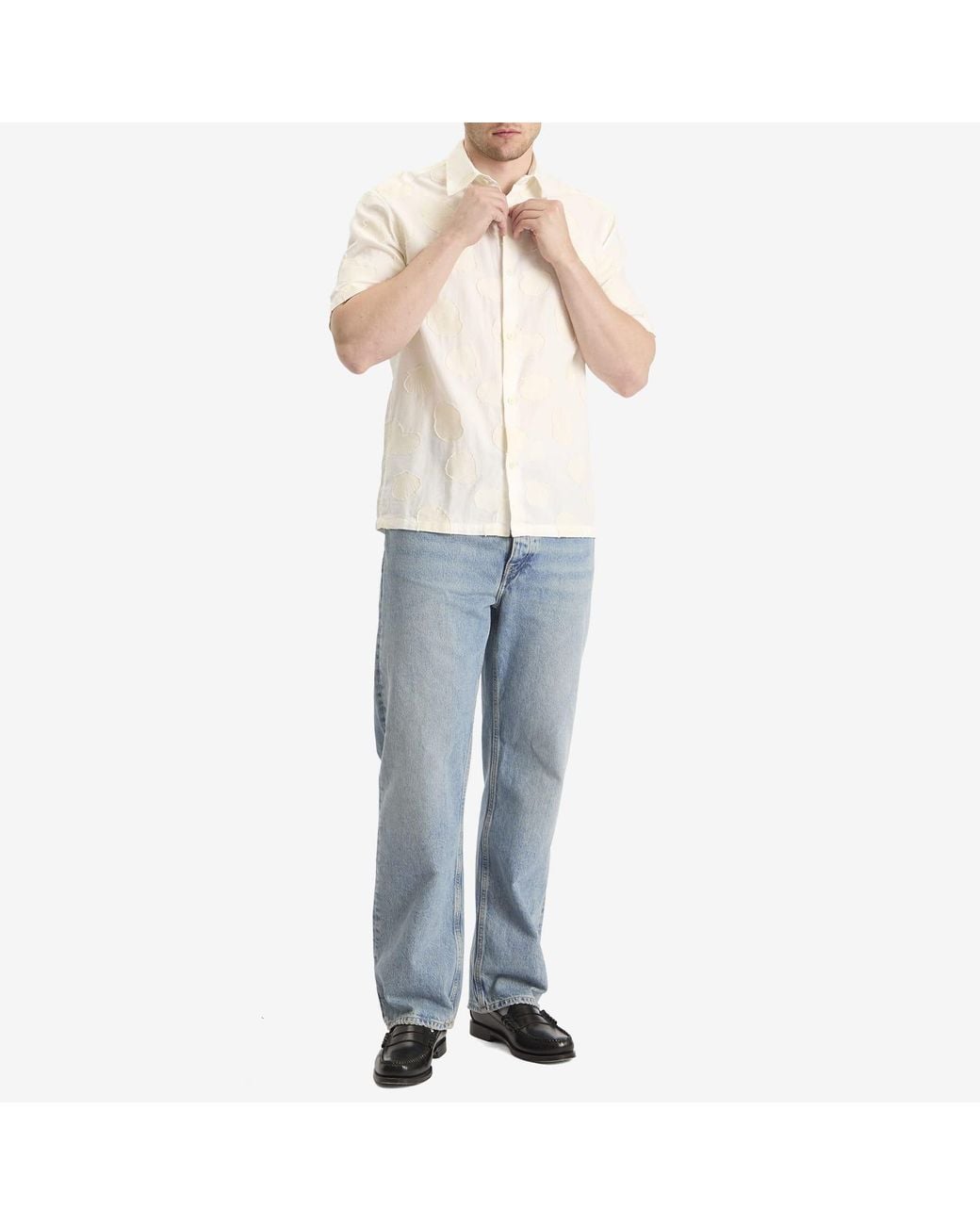 NN07 Natural Freddy Jacquard Shell Short Sleeve Shirt for men