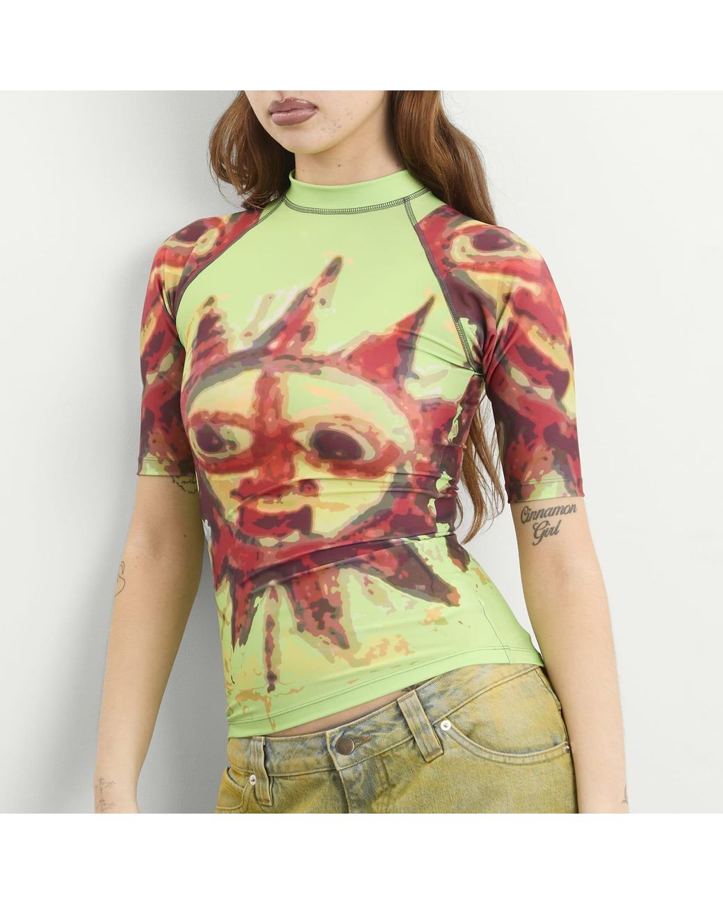 PAOLINA RUSSO Green Short Sleeve Rash Guard