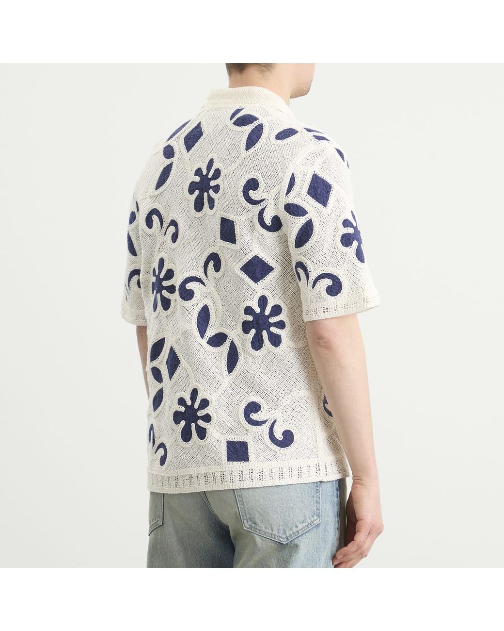 Wax London Blue Porto Doodle Crochet Polo for men