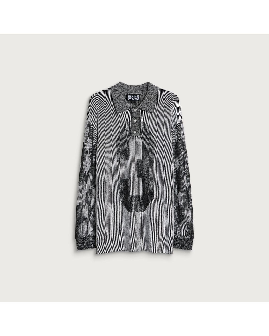 PAOLINA RUSSO Gray Illusion Knit Long Sleeve Polo