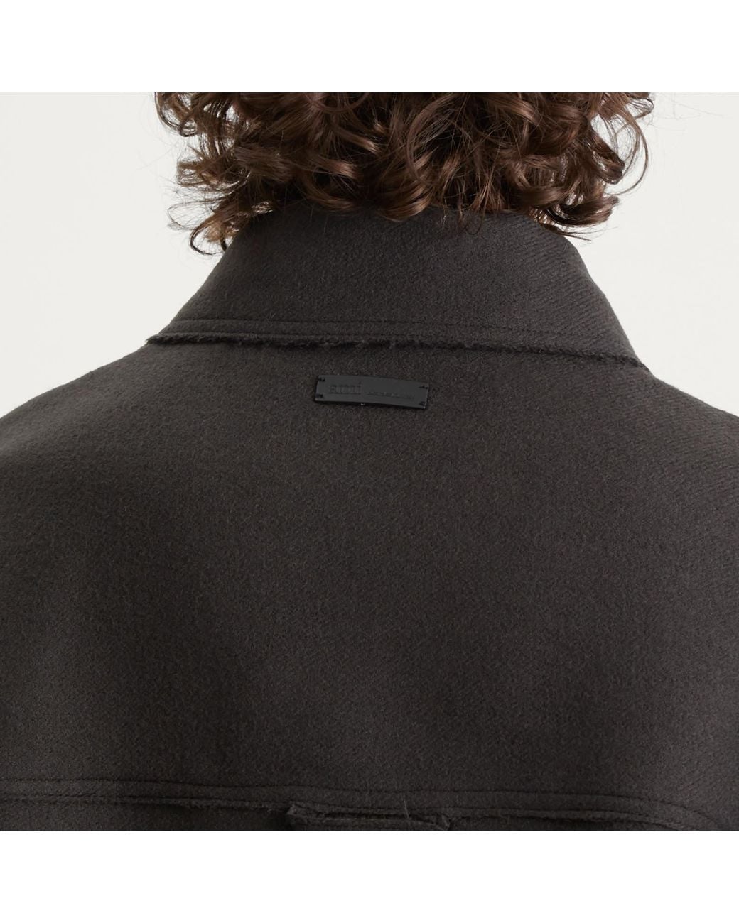 AMI Black Boiled Wool Gabardine Button-Down Jacket for men