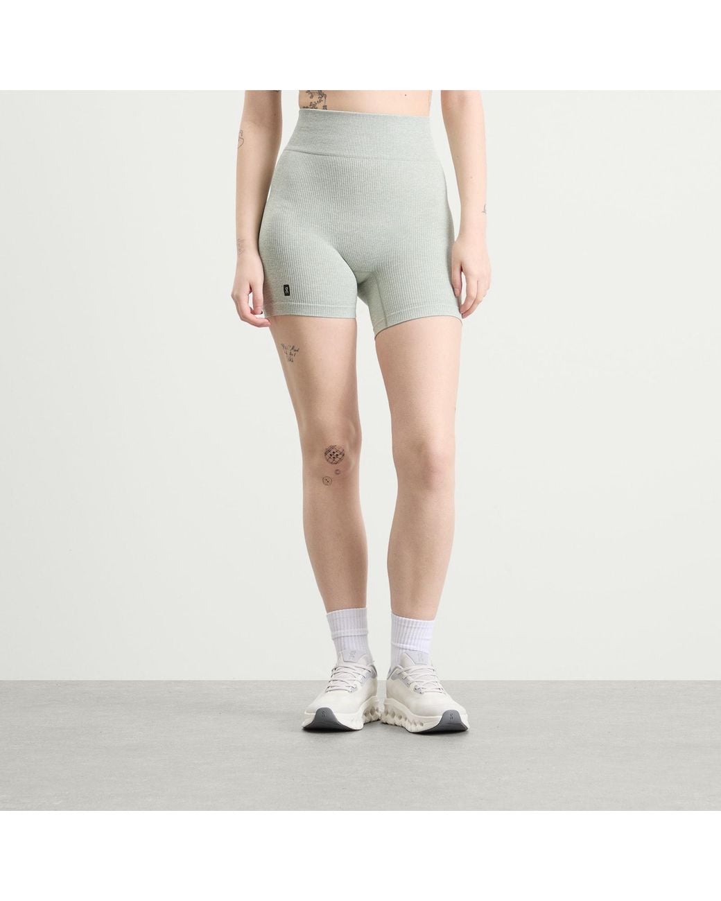 On Shoes Gray Studio Knit Cycling Shorts