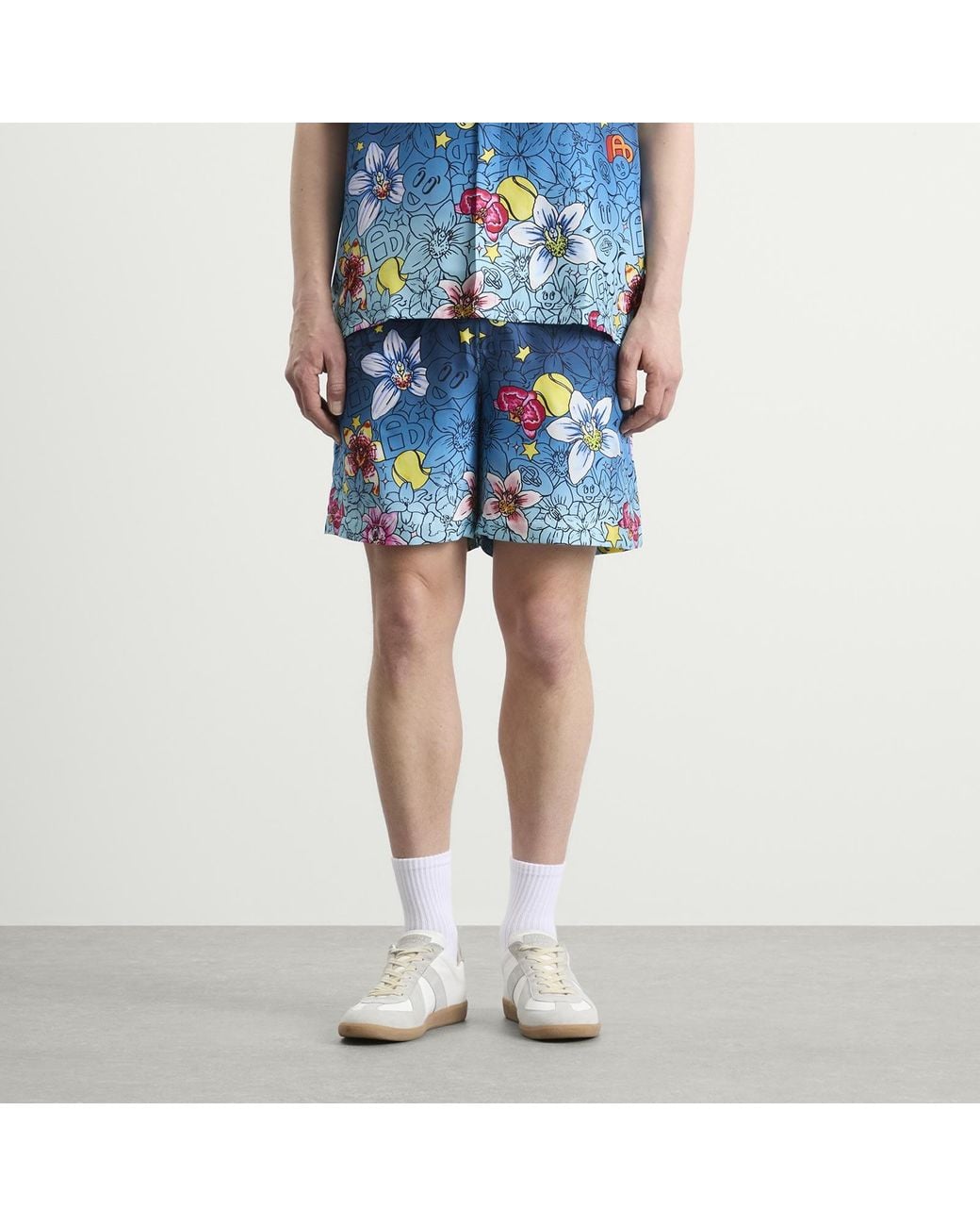 Casablanca Blue Collage D'Icones Graphiques Silk Shorts for men