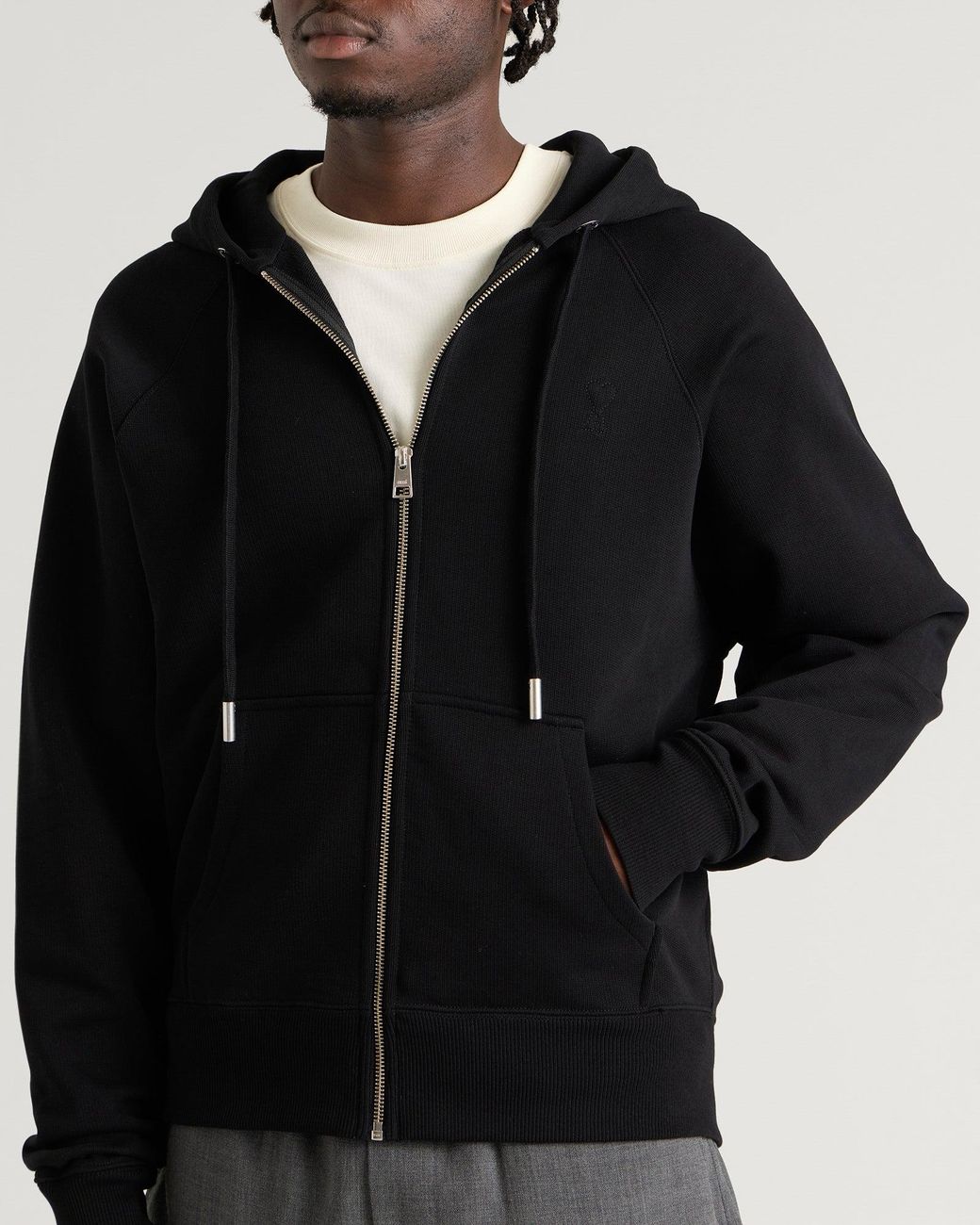 AMI Black Adc Loopback Zip Hoodie for men