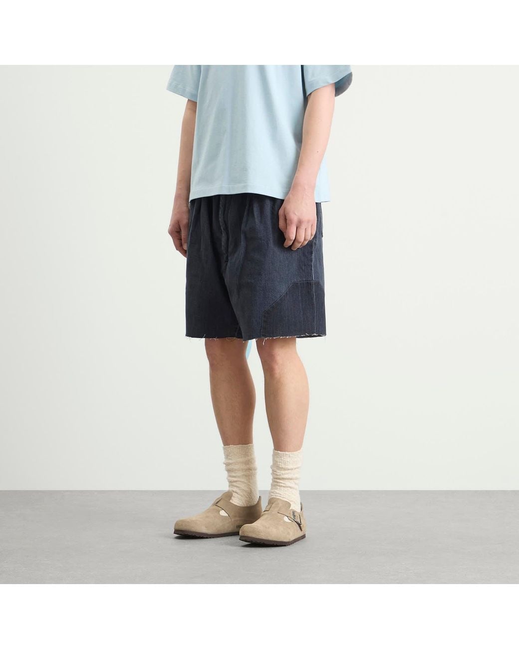 EBIT Blue Octagon Patch Denim Lofty Shorts for men