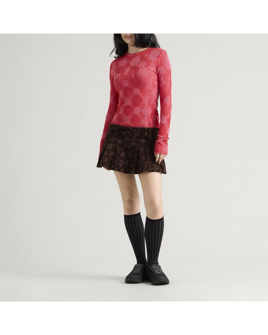 PAOLINA RUSSO Red Illusions Knit Long Sleeve Fitted Top