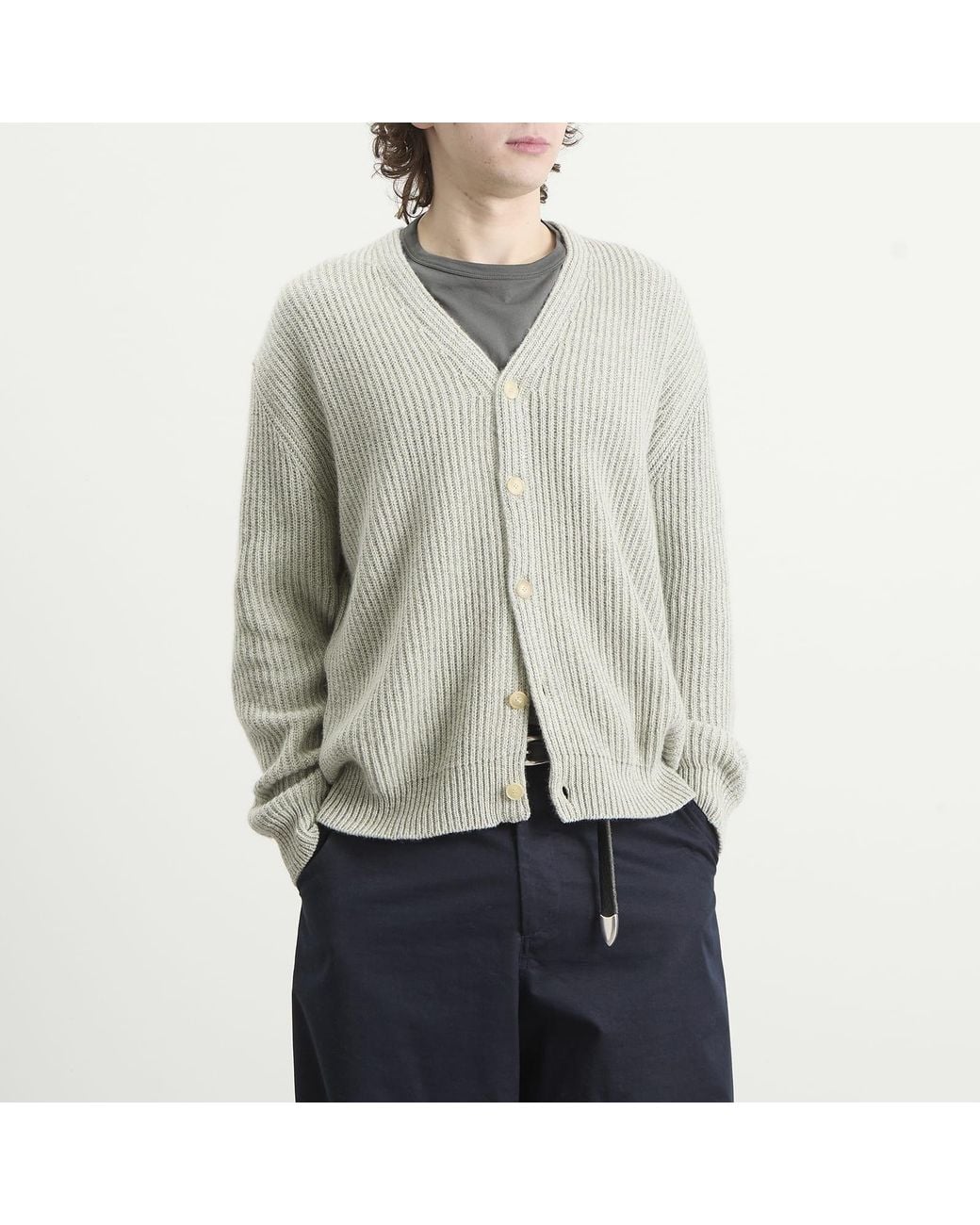 Auralee Green Cashmere Silk Melange Knit Cardigan for men