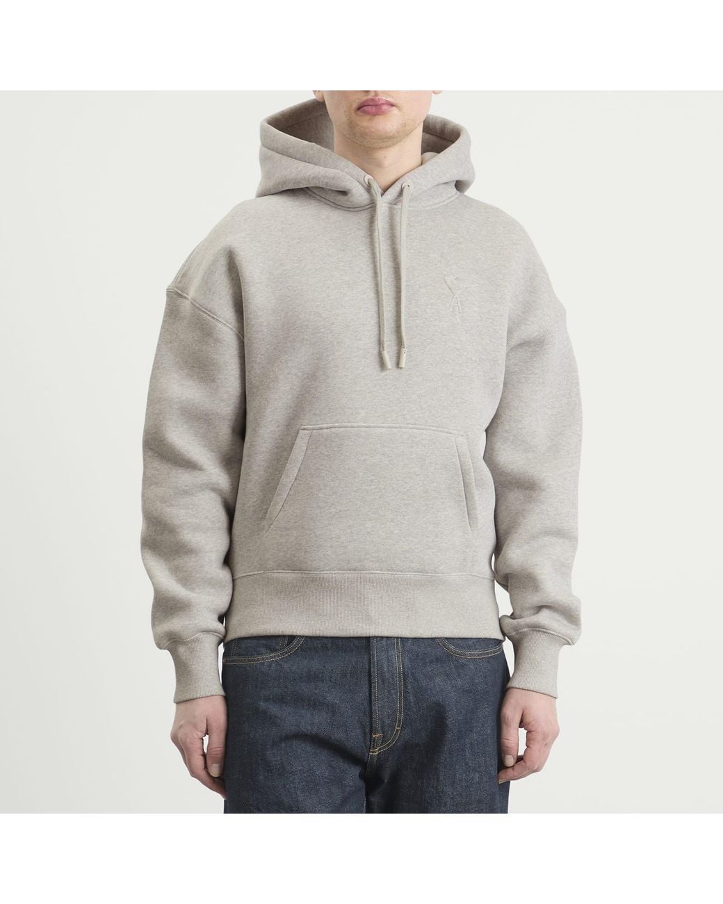 AMI Gray Big Ami De Coeur Embossed Hoodie for men