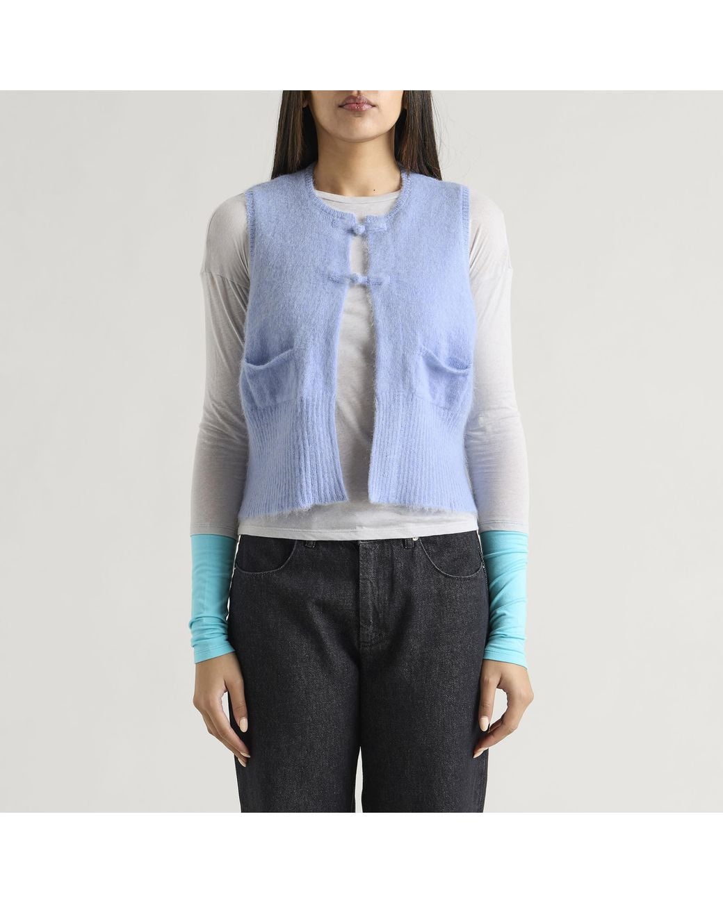 Beams Boy Blue China Button Knit Vest
