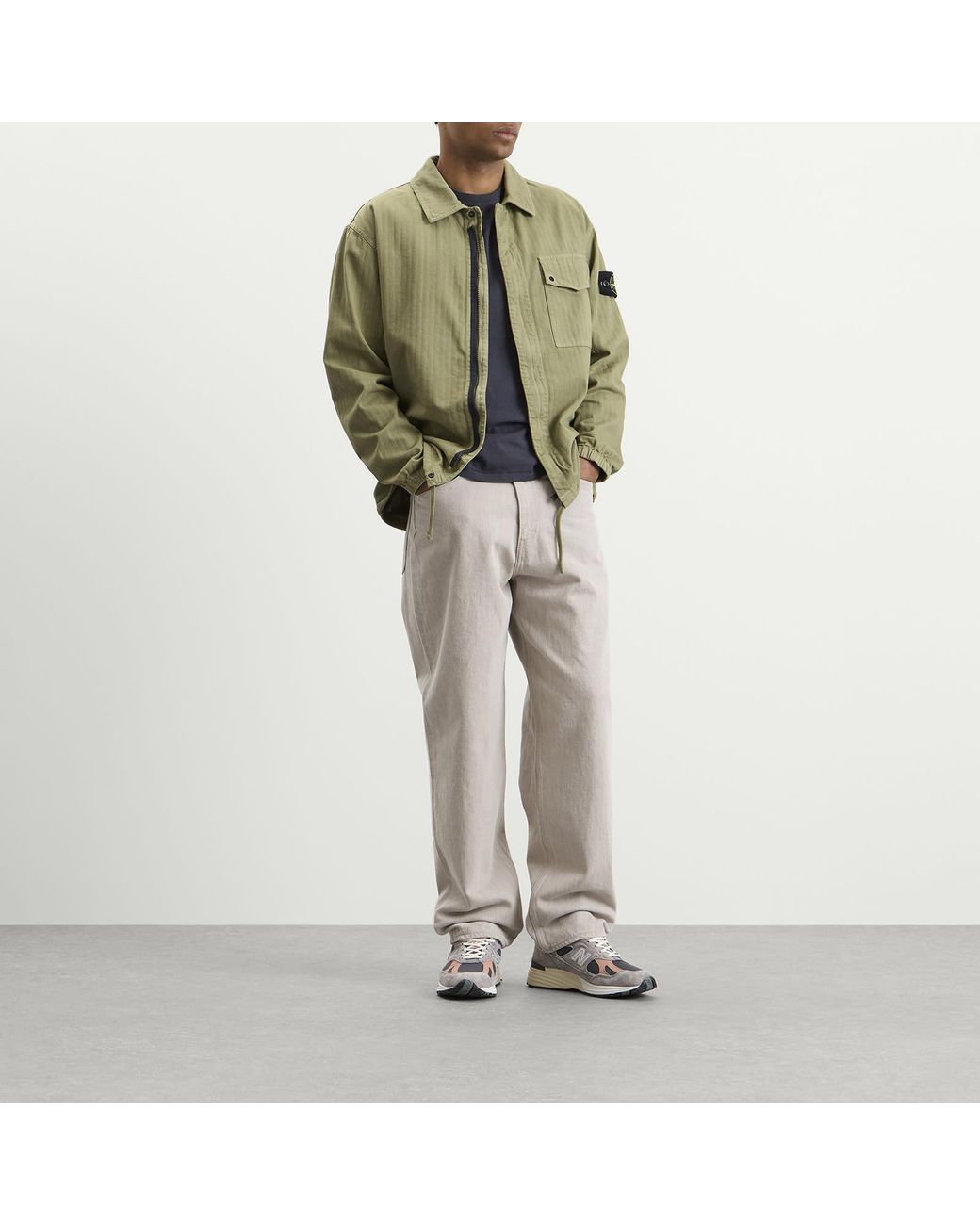 Stone Island Green Cotton Herringbone Zip Shirt Jacket for men