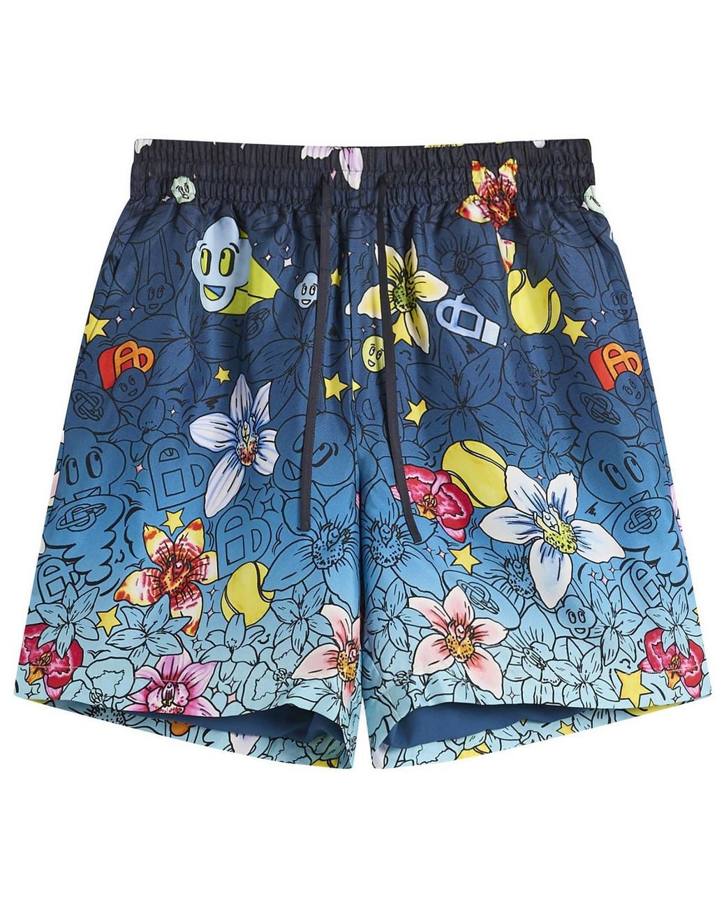 Casablanca Blue Collage D'Icones Graphiques Silk Shorts for men