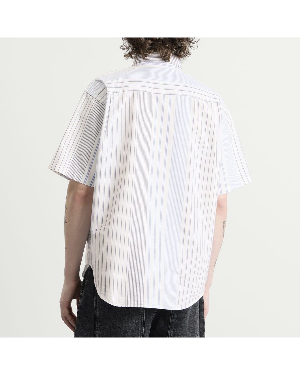 Beams Plus White Oxford Button Down Half Sleeve Shirt for men
