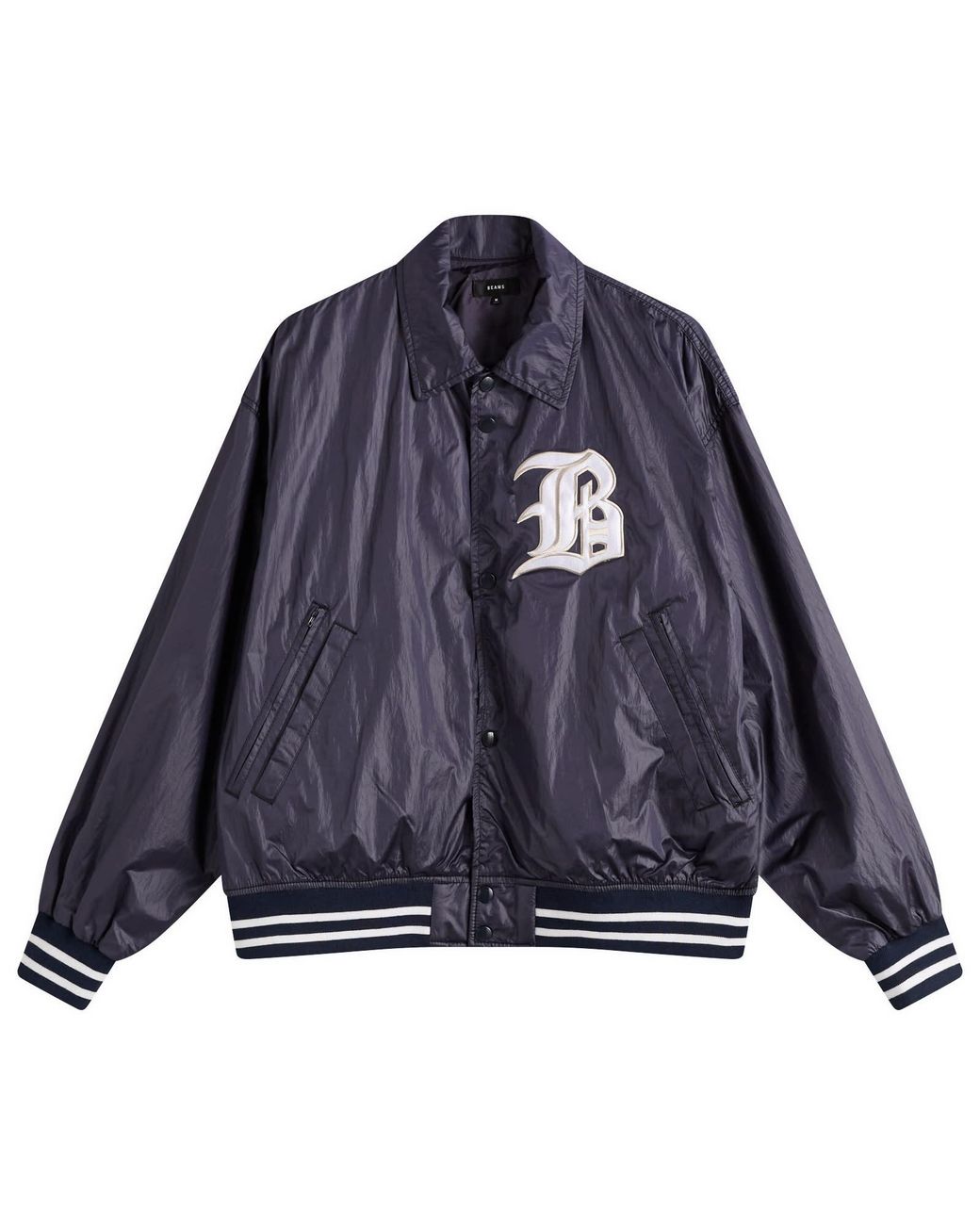 Beams Plus Blue B Satin Varsity Jacket for men