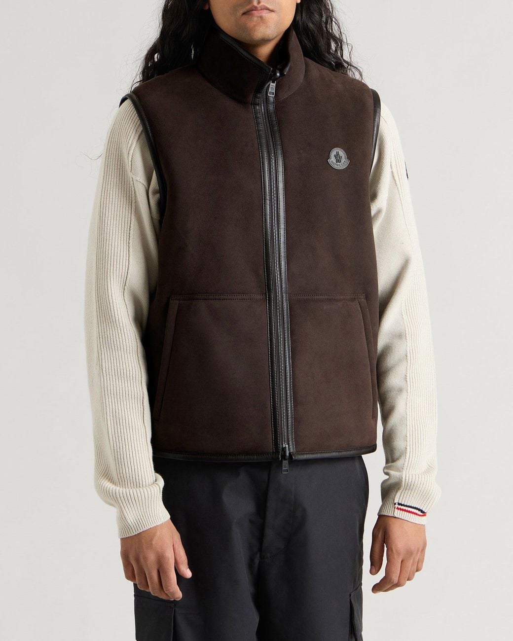 Moncler Brown Rysfen Shearling Vest Jacket for men