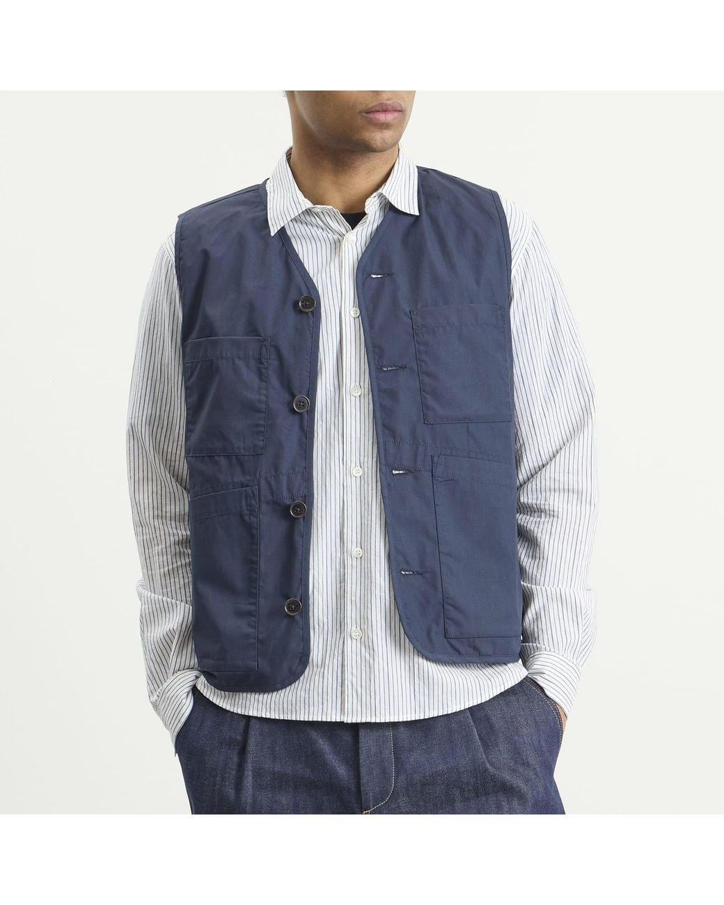 Universal Works Blue Recycled Poly Tech City Waistcoat for men