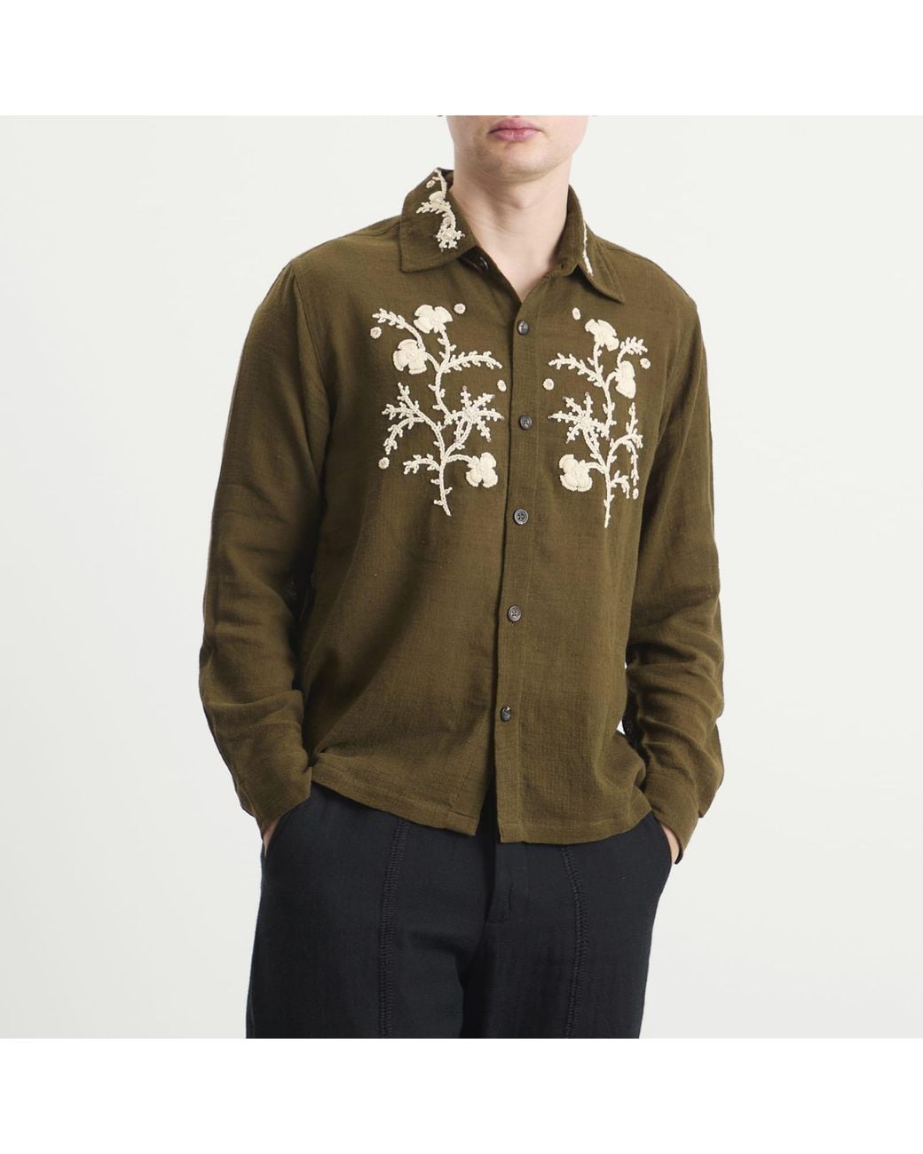 Kartik Research Green Embroidered Western Shirt for men