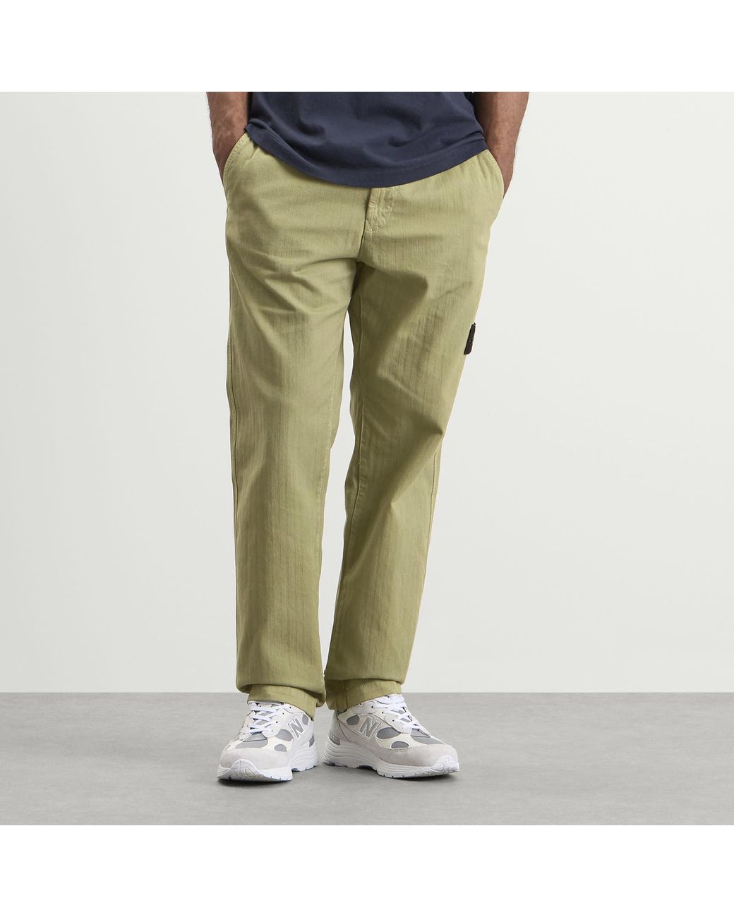 Stone Island Green Cotton Herringbone Trousers for men