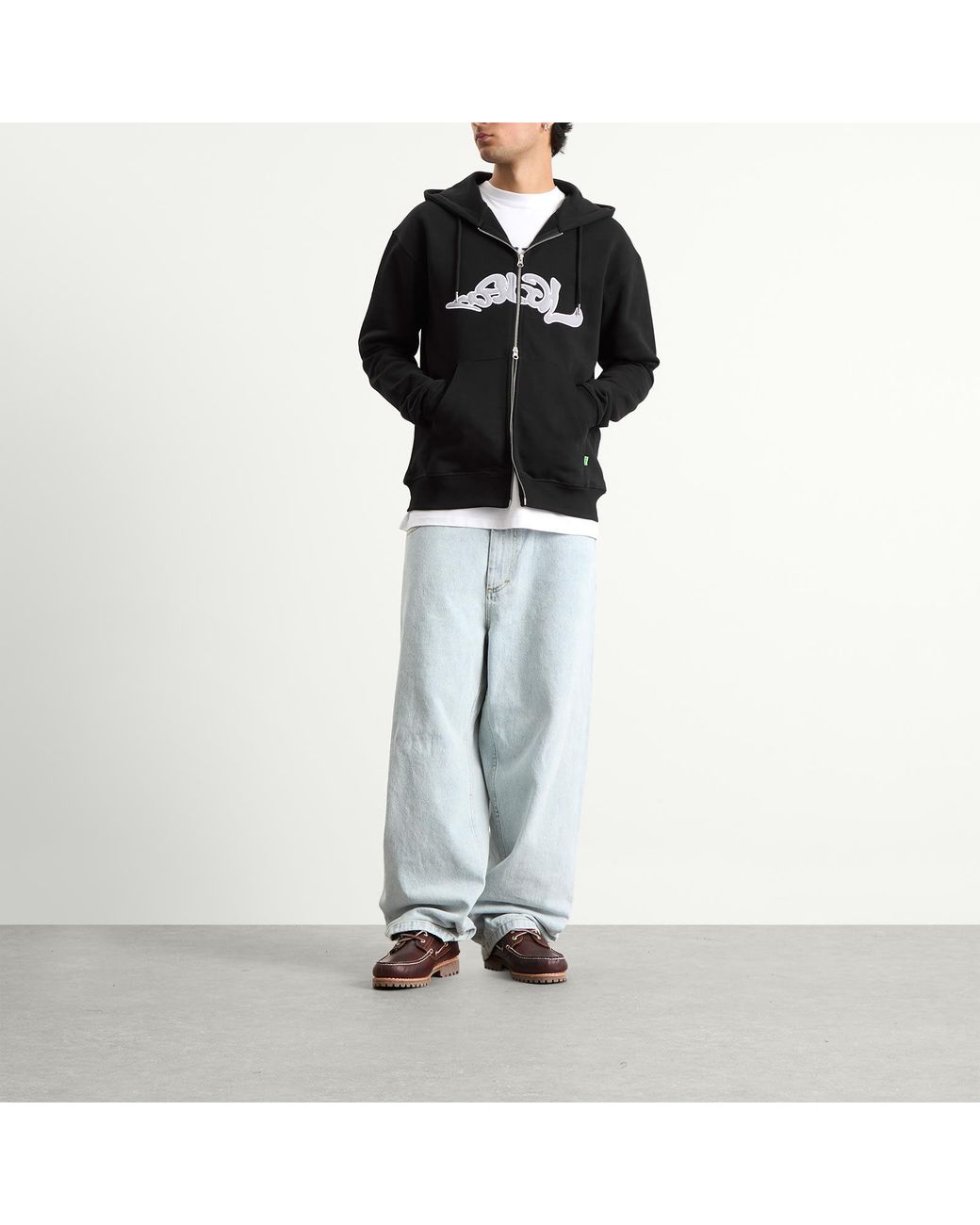 Postalco Black Trip Applique Zip Hoodie for men