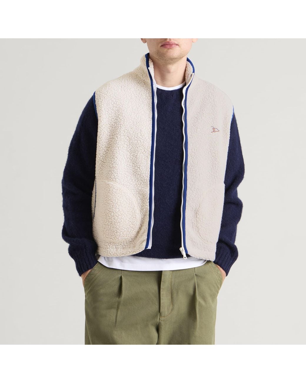 Drake's Blue Boucle Wool Fleece Vest for men
