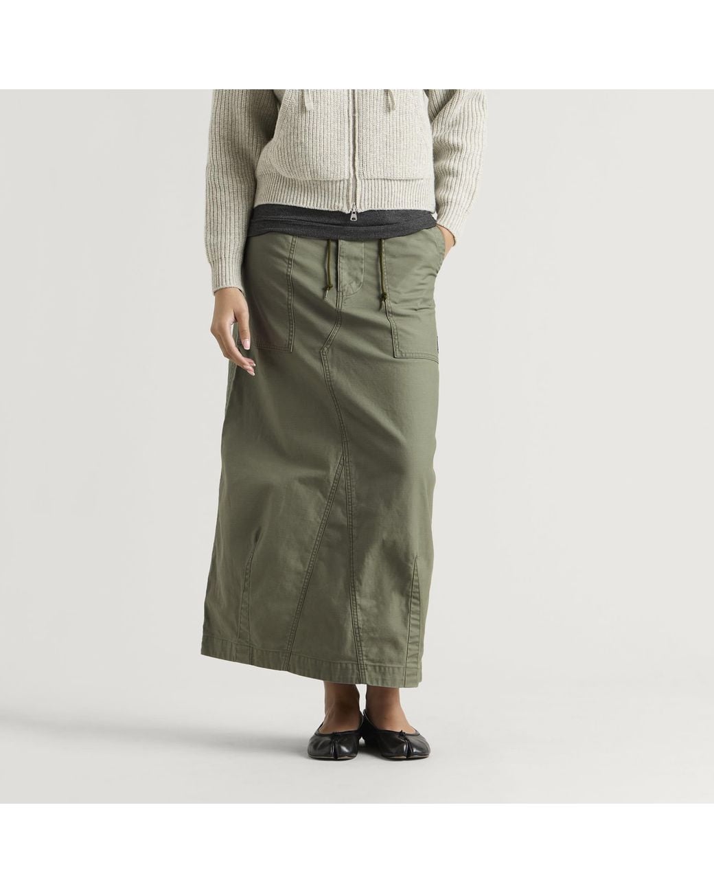 Needles Green String Fatigue Midi Skirt