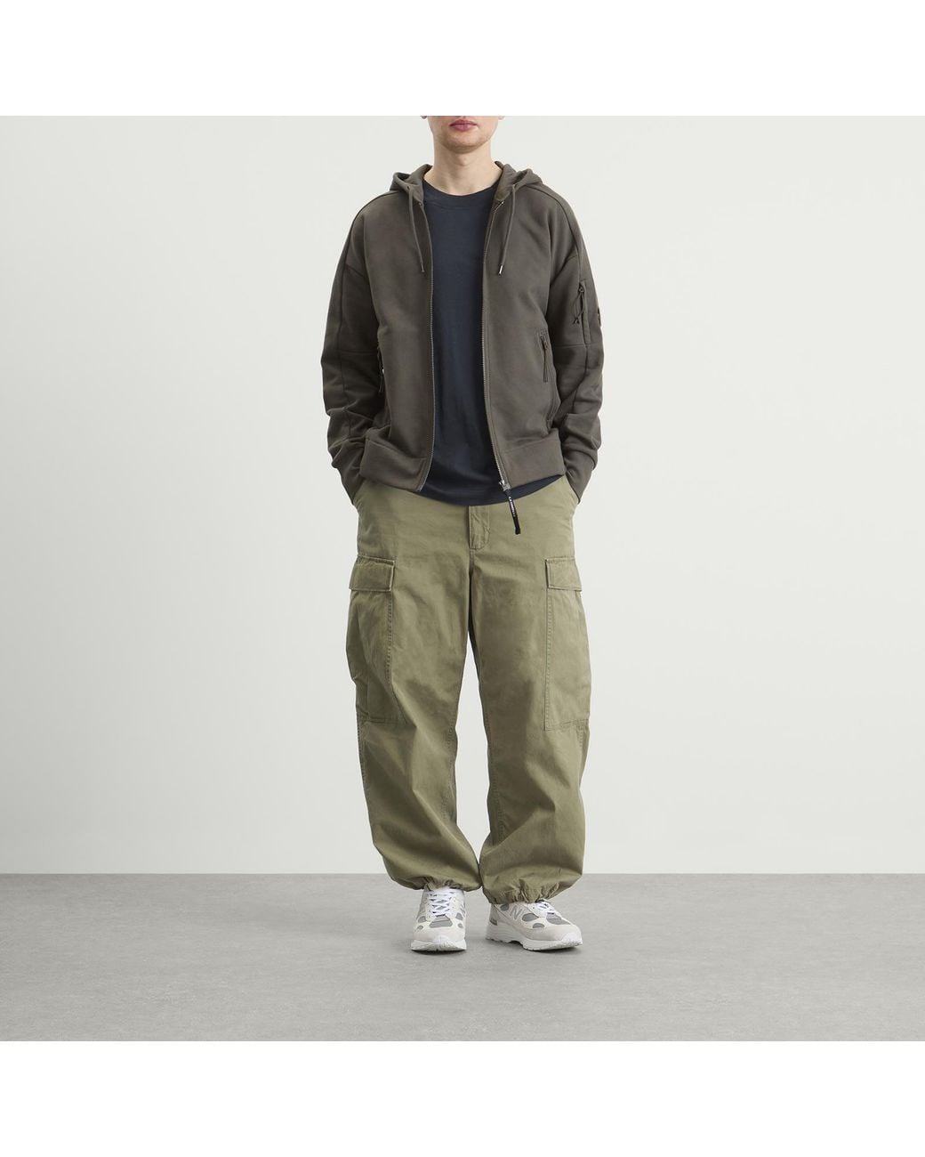 C P Company Gray Diagonal Raised Fleece Hooded Lens Sweatshirt for men