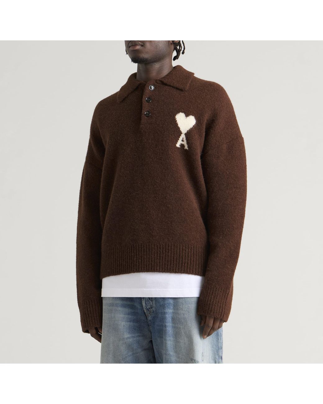 AMI Brown Contrasted Adc Polo for men