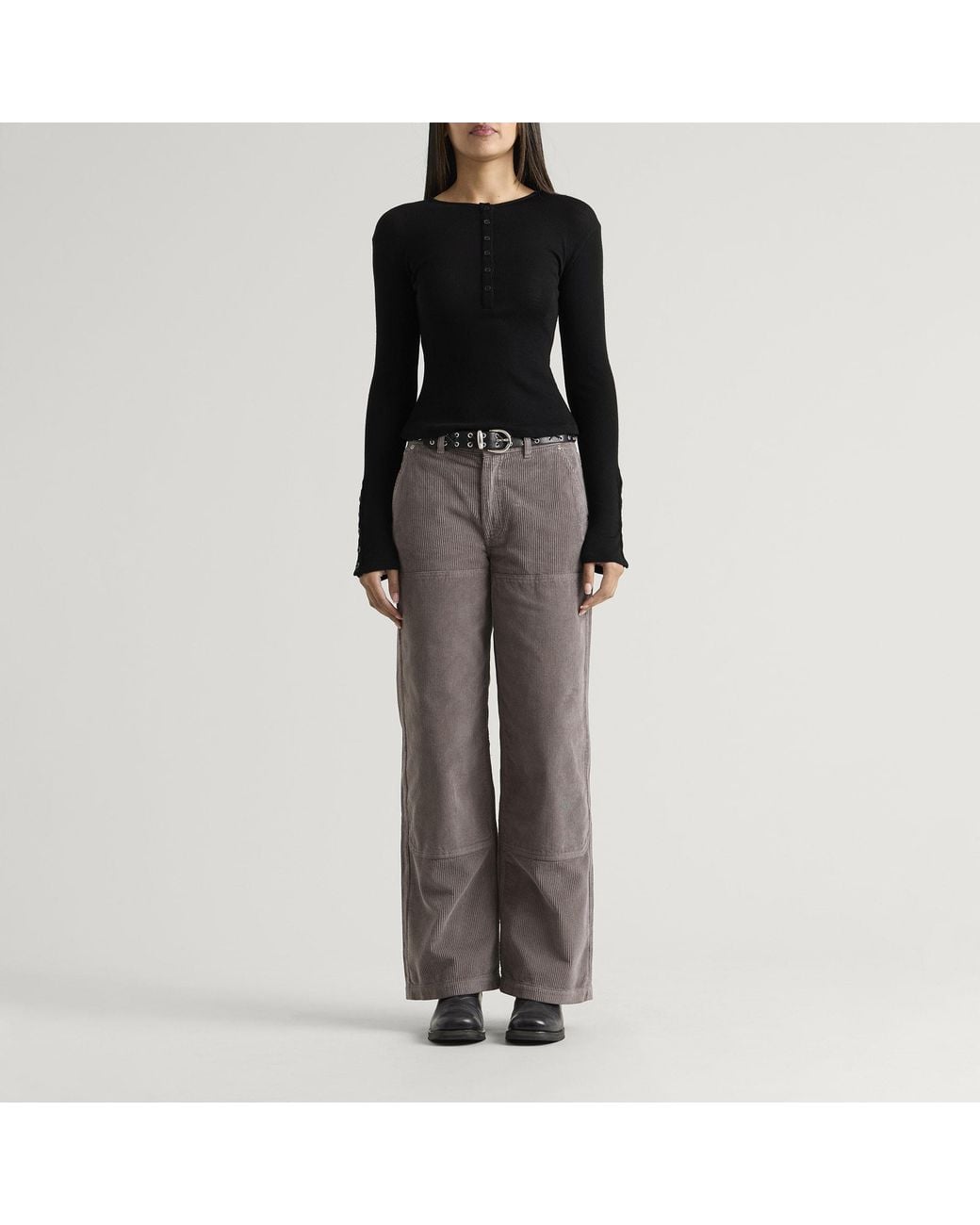 mfpen Black Long Sleeve Henley Top