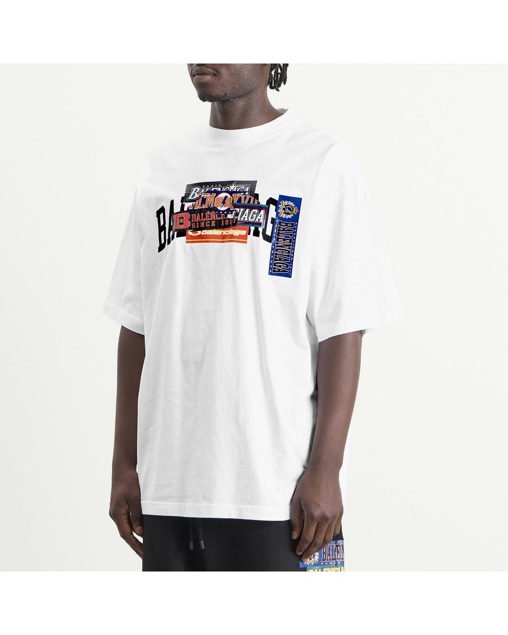 Balenciaga White Bumper Stickers T-Shirt for men
