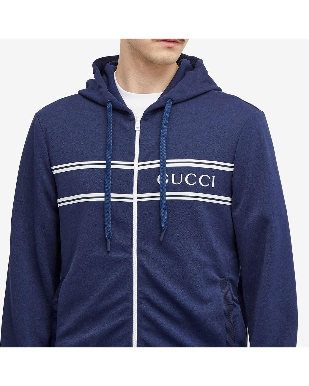 Gucci Blue Logo Zip Hoodie for men