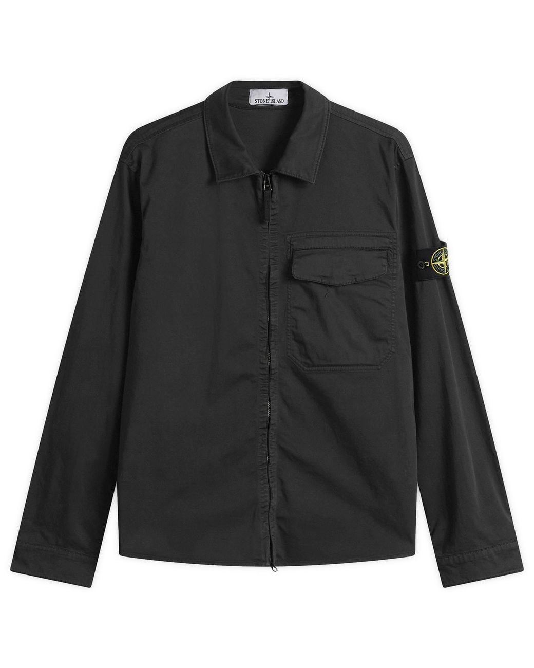 Stone Island Black Organic Cotton Satin Zip Shirt Jacket for men