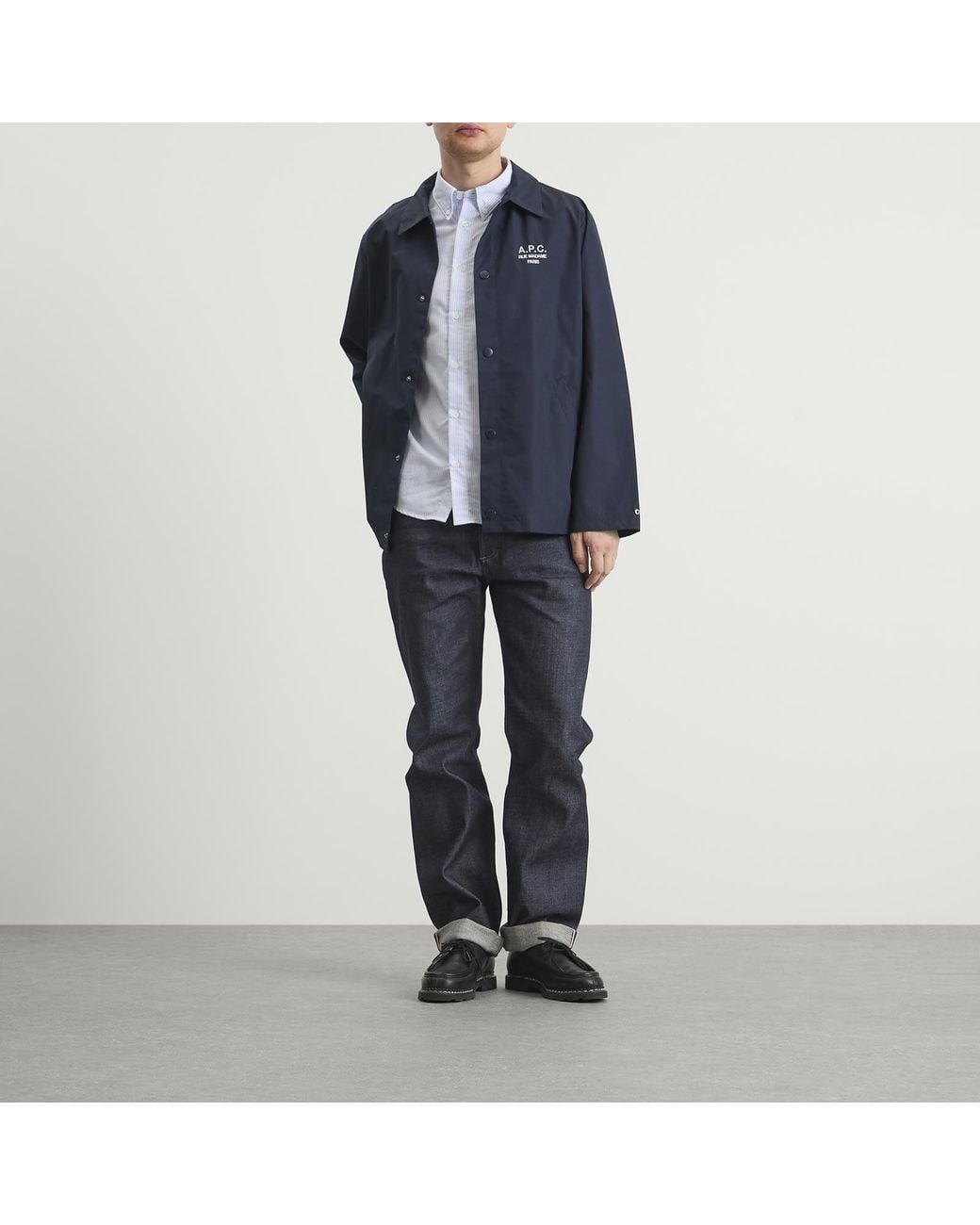 A.P.C. Blue Greg Logo Button Down Stripe Shirt for men