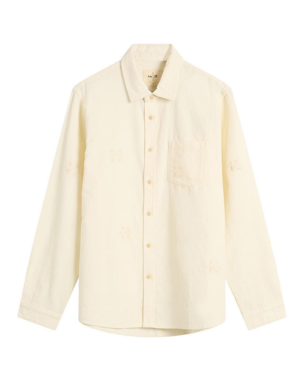 Folk White Embroidery Direction Babycord Shirt for men